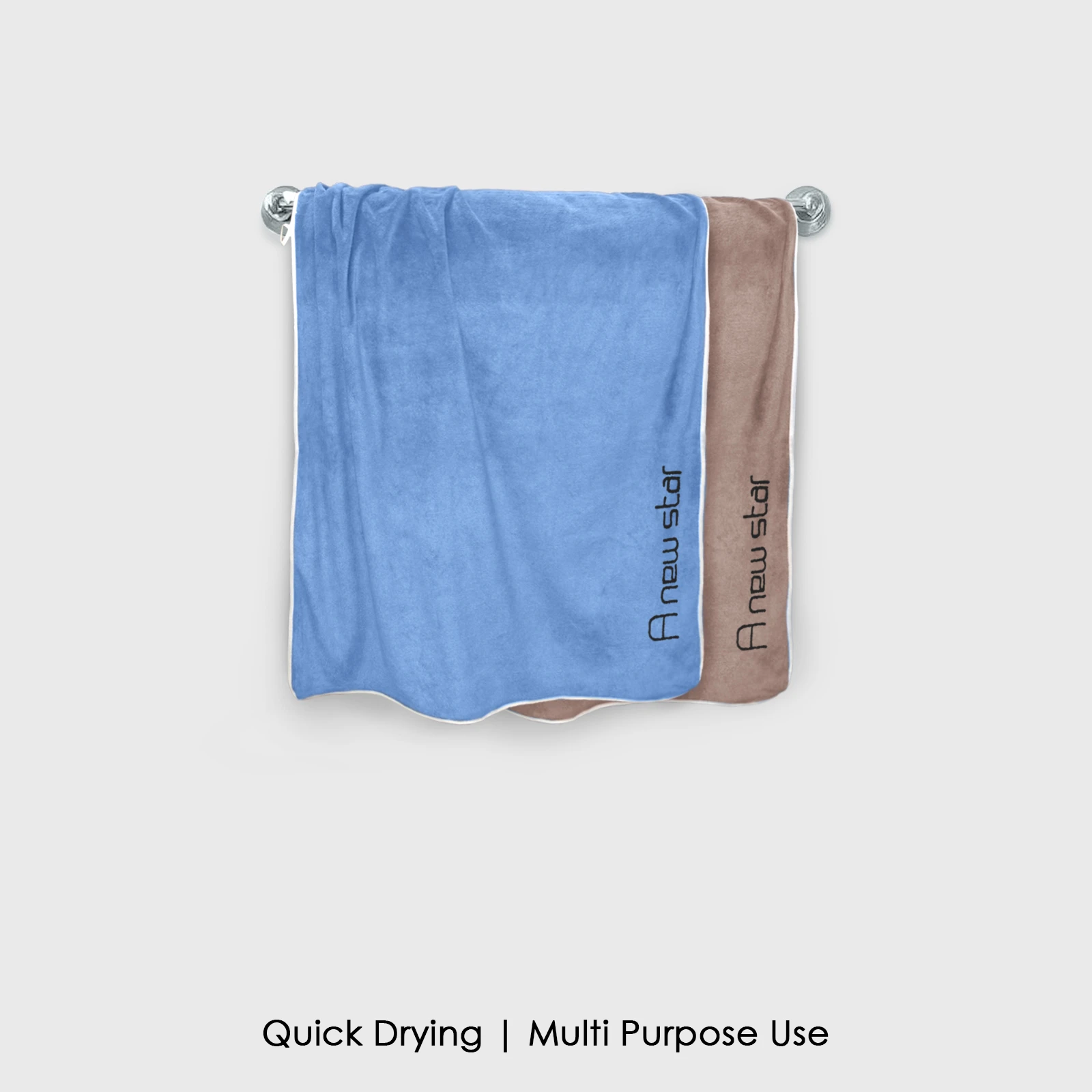 HOUSSE Microfiber Embroidery Hand Towel – 35 * 75cm, 350 GSM, Soft & Absorbent, Quick-Drying Sweat Towel – Ideal for Gym, Beach, Fitness, Outdoor & Home Use (A New Star Blue-Brown)