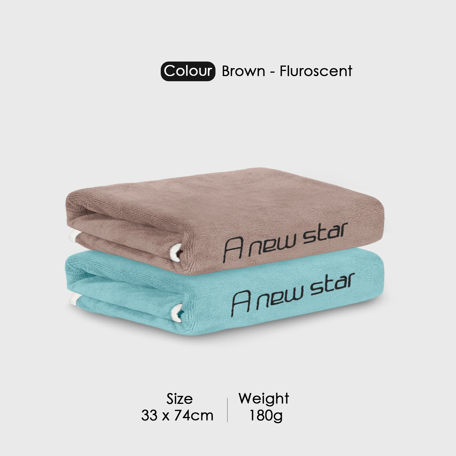 HOUSSE Microfiber Embroidery Hand Towel – 35 * 75cm, 350 GSM, Soft & Absorbent, Quick-Drying Sweat Towel – Ideal for Gym, Beach, Fitness, Outdoor & Home Use (A New Star Brown - Fluroscent)
