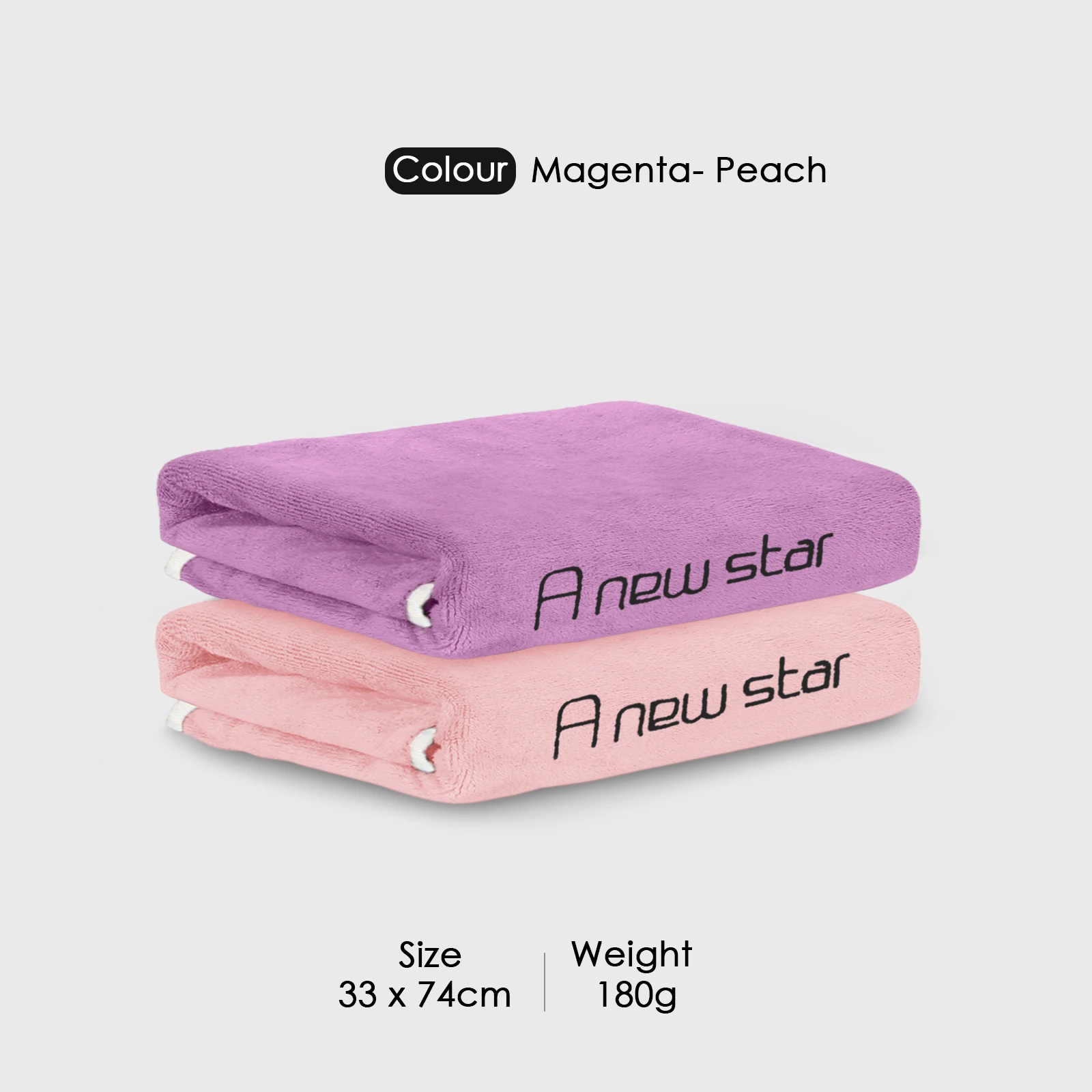 HOUSSE Microfiber Embroidery Hand Towel – 35 * 75cm, 350 GSM, Soft & Absorbent, Quick-Drying Sweat Towel – Ideal for Gym, Beach, Fitness, Outdoor & Home Use (A New Star Magenta- Peach)
