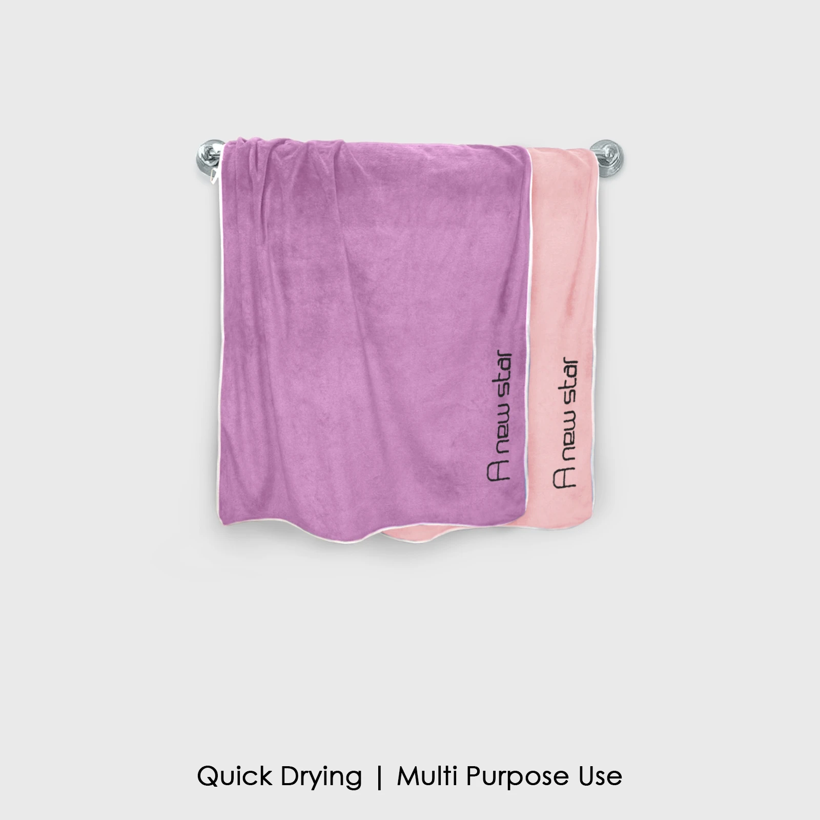 HOUSSE Microfiber Embroidery Hand Towel – 35 * 75cm, 350 GSM, Soft & Absorbent, Quick-Drying Sweat Towel – Ideal for Gym, Beach, Fitness, Outdoor & Home Use (A New Star Magenta- Peach)