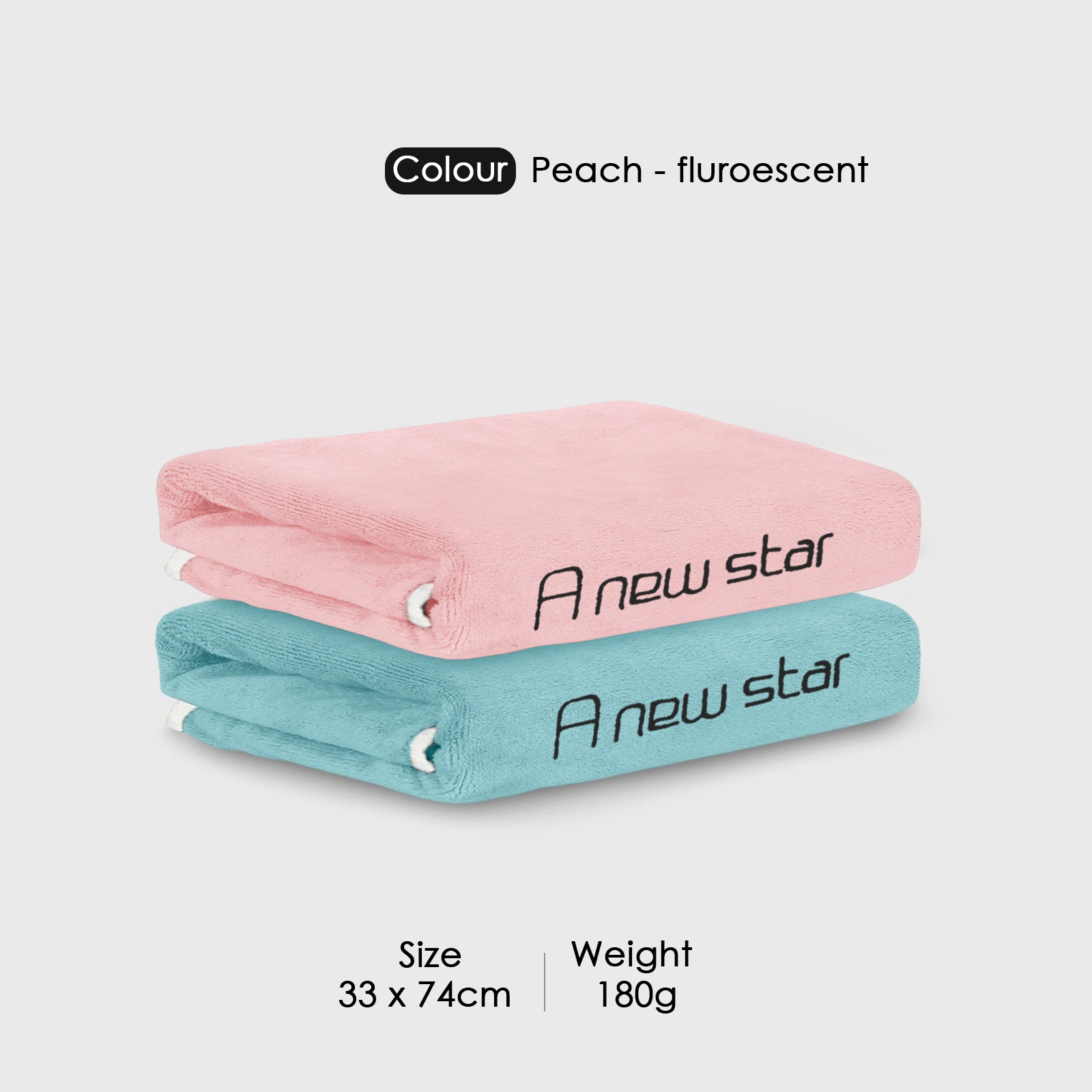 HOUSSE Microfiber Embroidery Hand Towel – 35 * 75cm, 350 GSM, Soft & Absorbent, Quick-Drying Sweat Towel – Ideal for Gym, Beach, Fitness, Outdoor & Home Use (A New Star Peach - fluroescent)