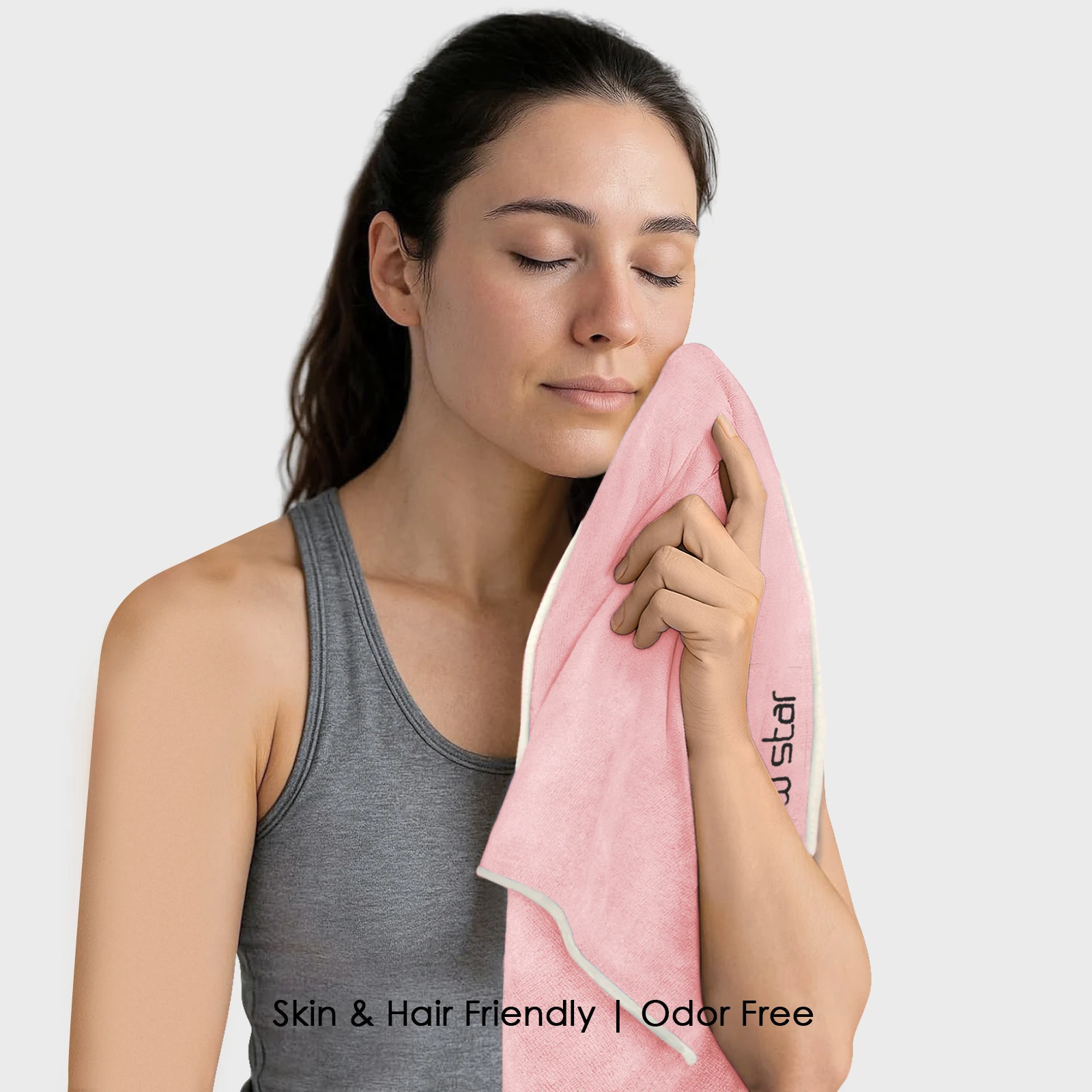 HOUSSE Microfiber Embroidery Hand Towel – 35 * 75cm, 350 GSM, Soft & Absorbent, Quick-Drying Sweat Towel – Ideal for Gym, Beach, Fitness, Outdoor & Home Use (A New Star Peach - fluroescent)