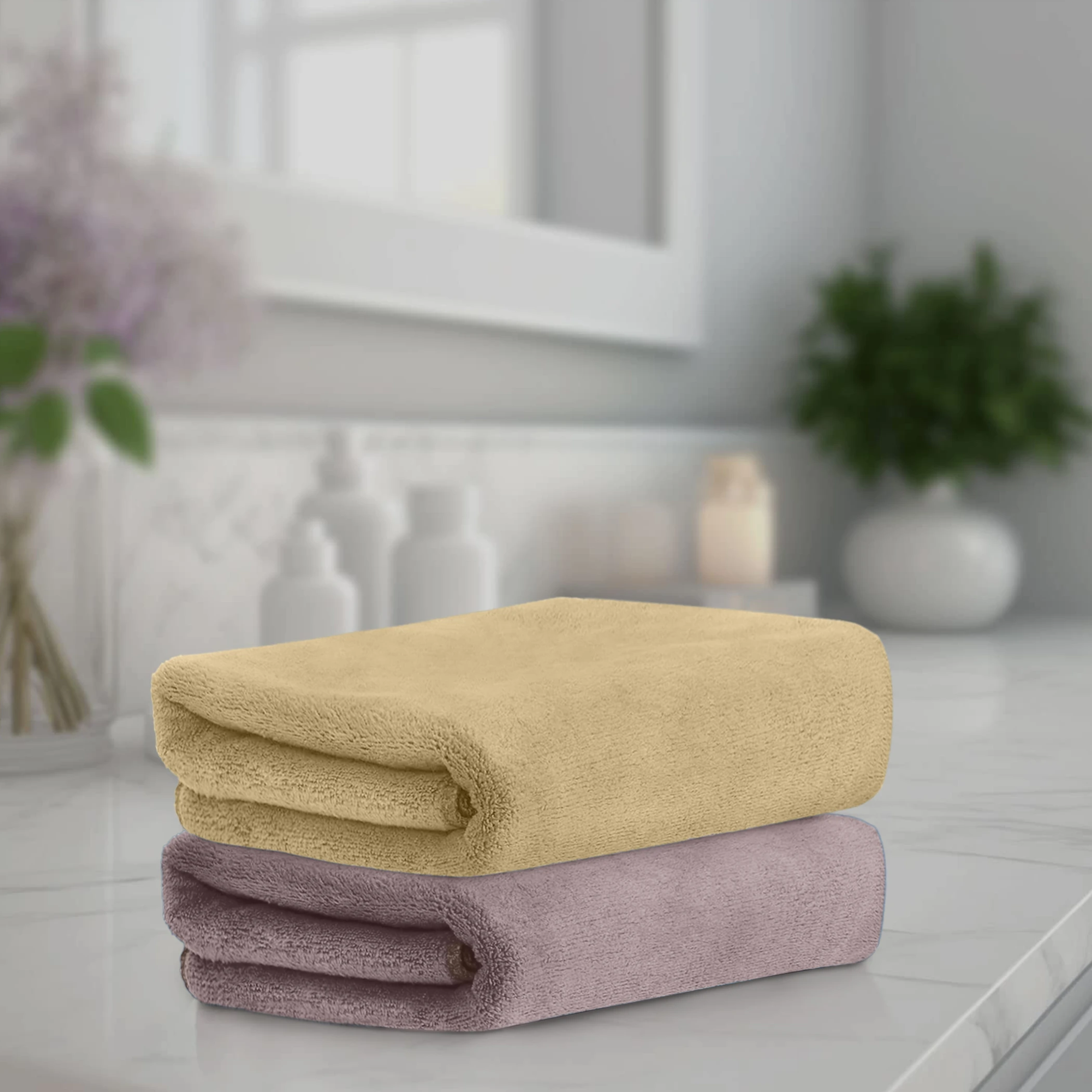HOUSSE Premium Hand Towel | 100% Microfiber | Quick Dry & Ultra Absorbent | Gym, Home & Yoga | Hypoallergenic & Anti-Bacterial | 450GSM, 60x40cm [2-Pack] (Atmosphere Prairie Sand)