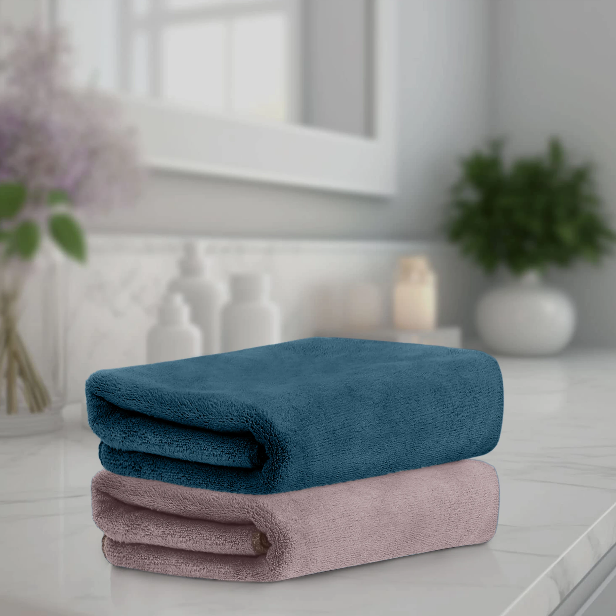 HOUSSE Premium Hand Towel | 100% Microfiber | Quick Dry & Ultra Absorbent | Gym, Home & Yoga | Hypoallergenic & Anti-Bacterial | 450GSM, 60x40cm [2-Pack] (Atmosphere Pacific Green)