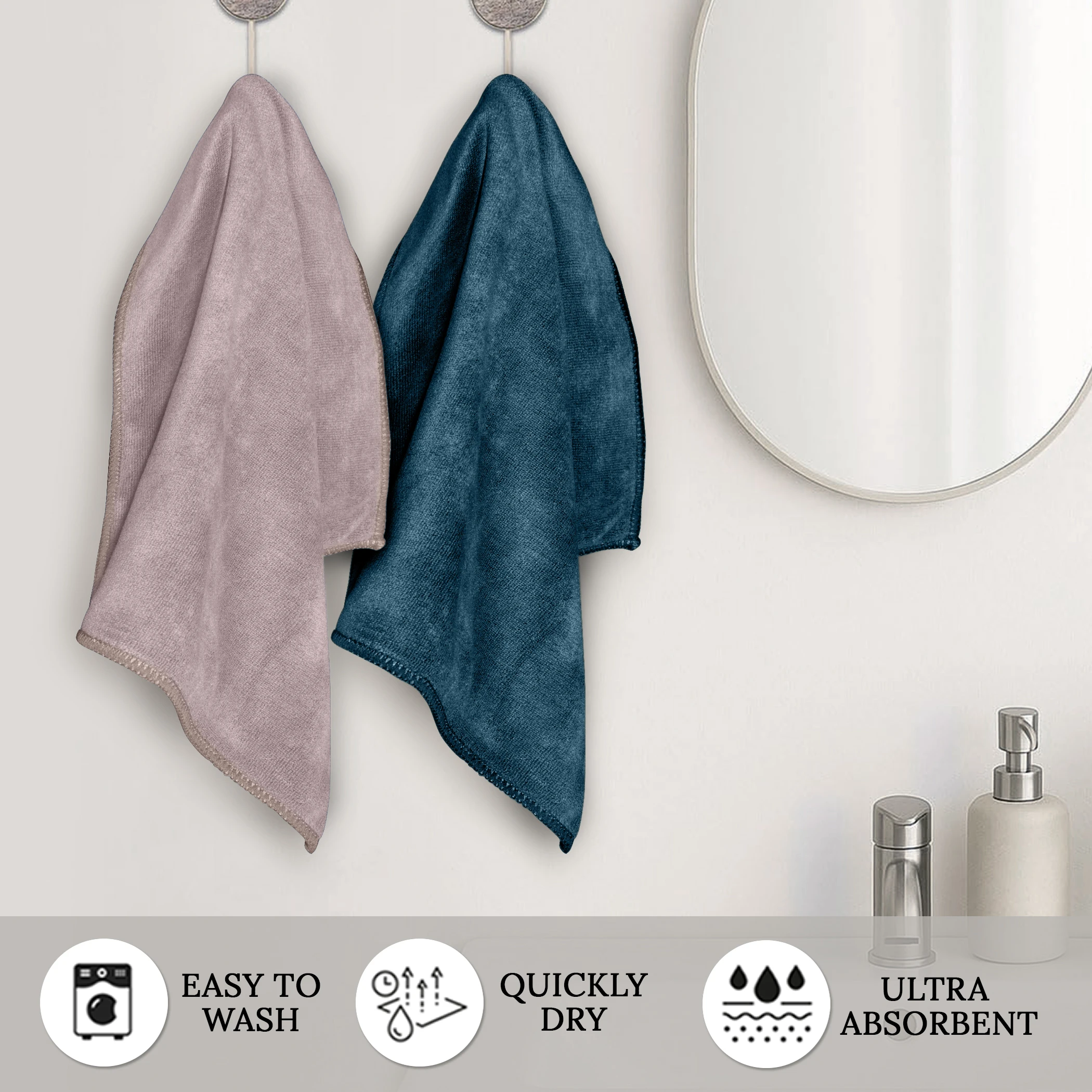 HOUSSE Premium Hand Towel | 100% Microfiber | Quick Dry & Ultra Absorbent | Gym, Home & Yoga | Hypoallergenic & Anti-Bacterial | 450GSM, 60x40cm [2-Pack] (Atmosphere Pacific Green)