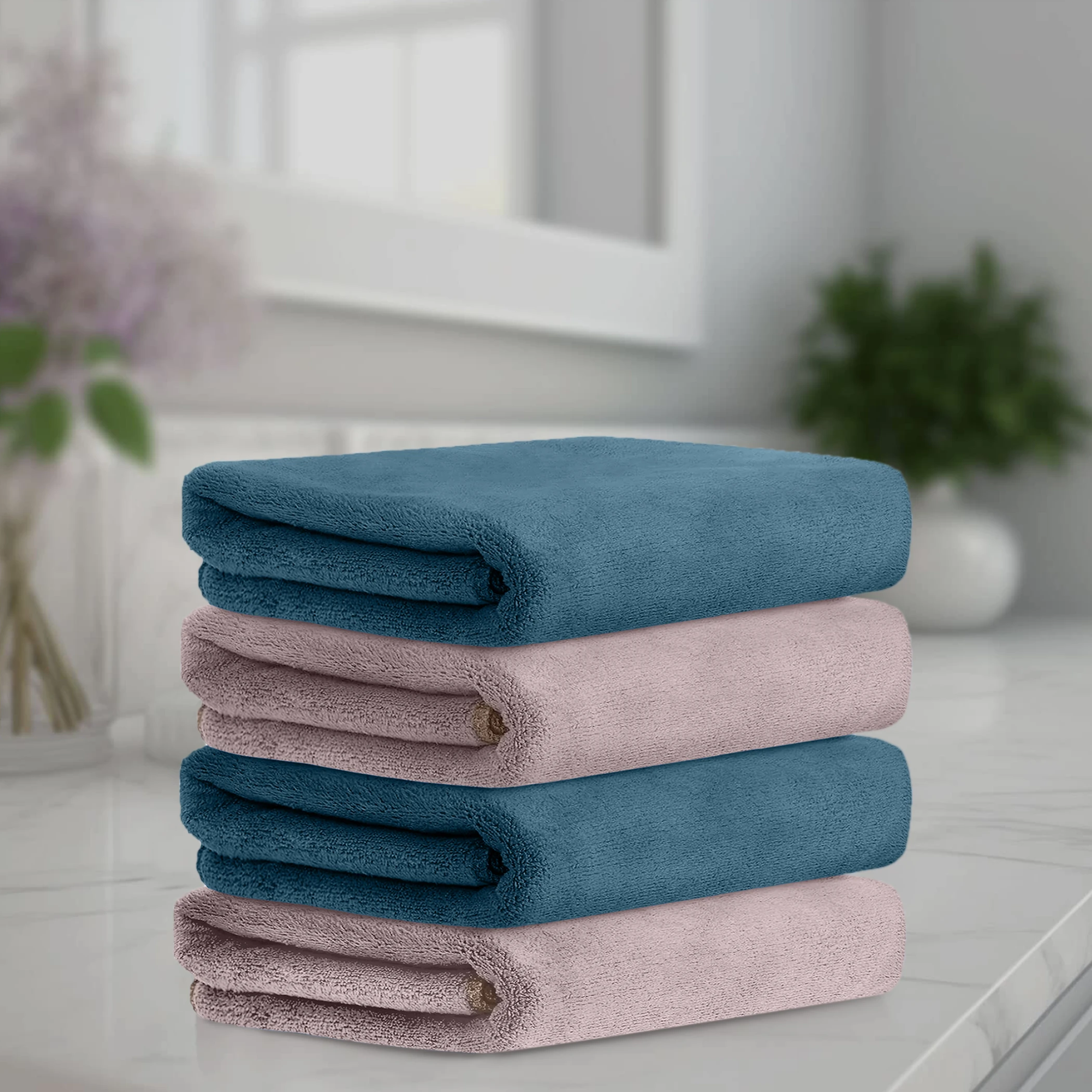 HOUSSE Premium Hand Towel | 100% Microfiber | Quick Dry & Ultra Absorbent | Gym, Home & Yoga | Hypoallergenic & Anti-Bacterial | 450GSM, 60x40cm [4-Pack] (Atmosphere Pacific Green)