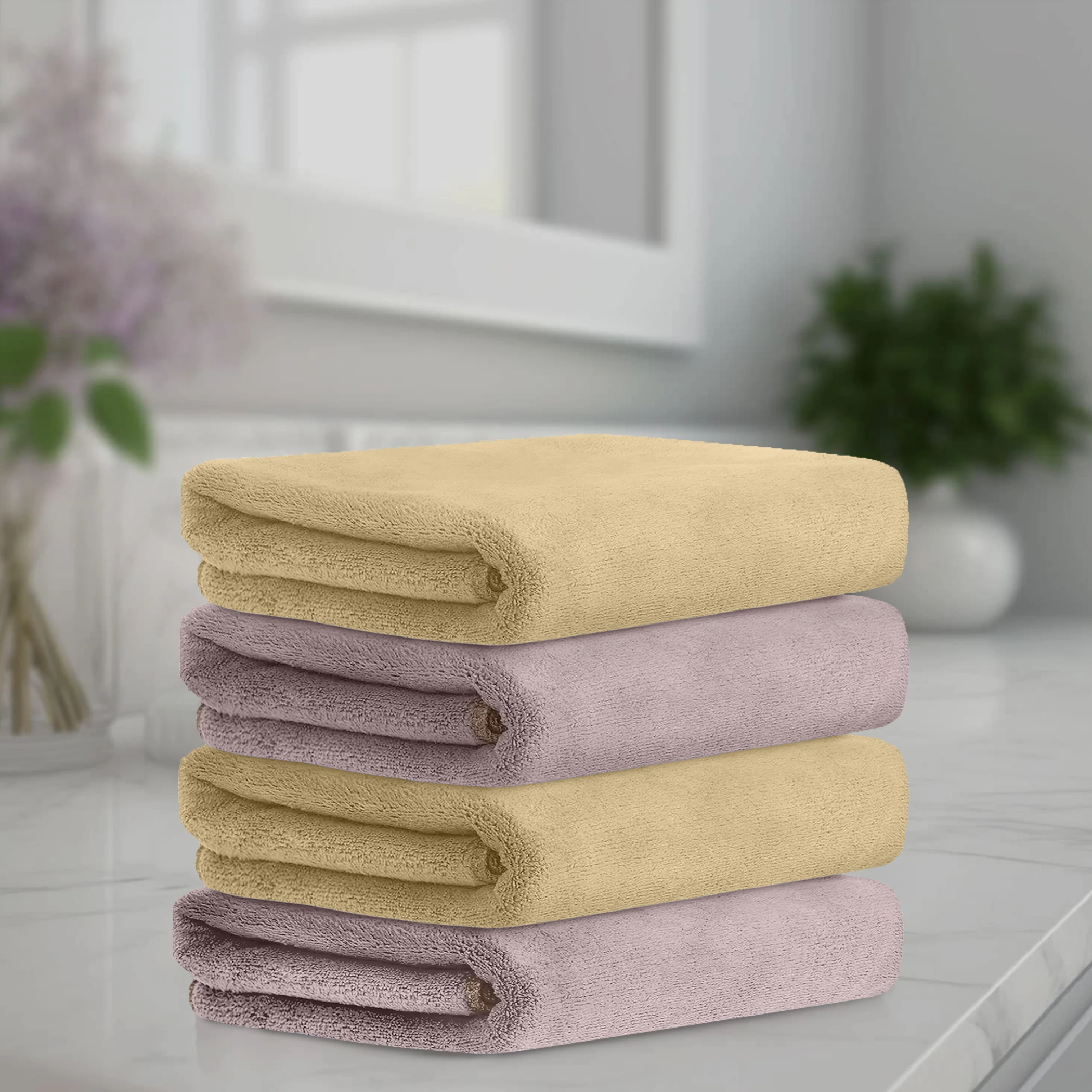 HOUSSE Premium Hand Towel | 100% Microfiber | Quick Dry & Ultra Absorbent | Gym, Home & Yoga | Hypoallergenic & Anti-Bacterial | 450GSM, 60x40cm [4-Pack] (Atmosphere Prairie Sand)
