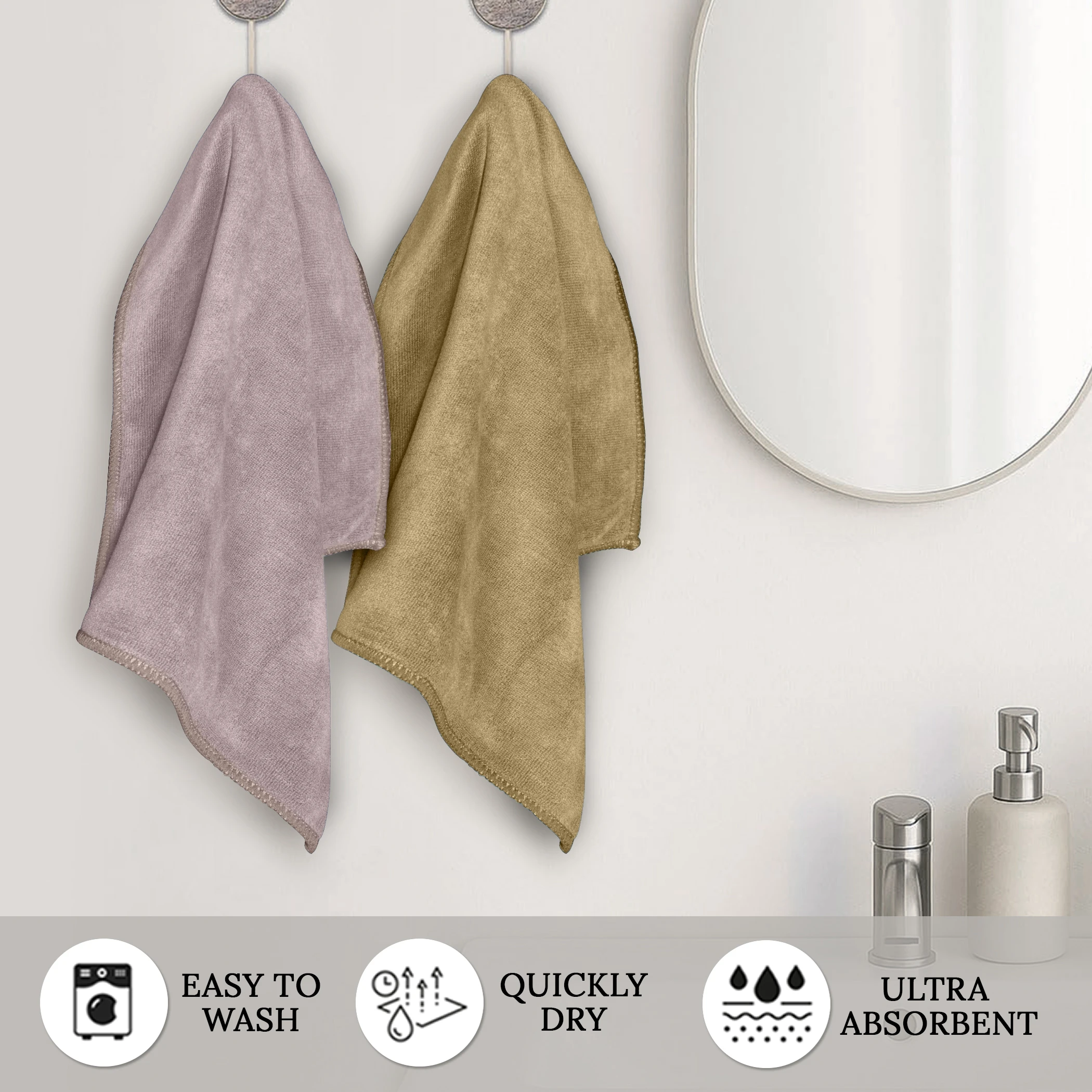 HOUSSE Premium Hand Towel | 100% Microfiber | Quick Dry & Ultra Absorbent | Gym, Home & Yoga | Hypoallergenic & Anti-Bacterial | 450GSM, 60x40cm [6-Pack] (Atmosphere Prairie Sand)