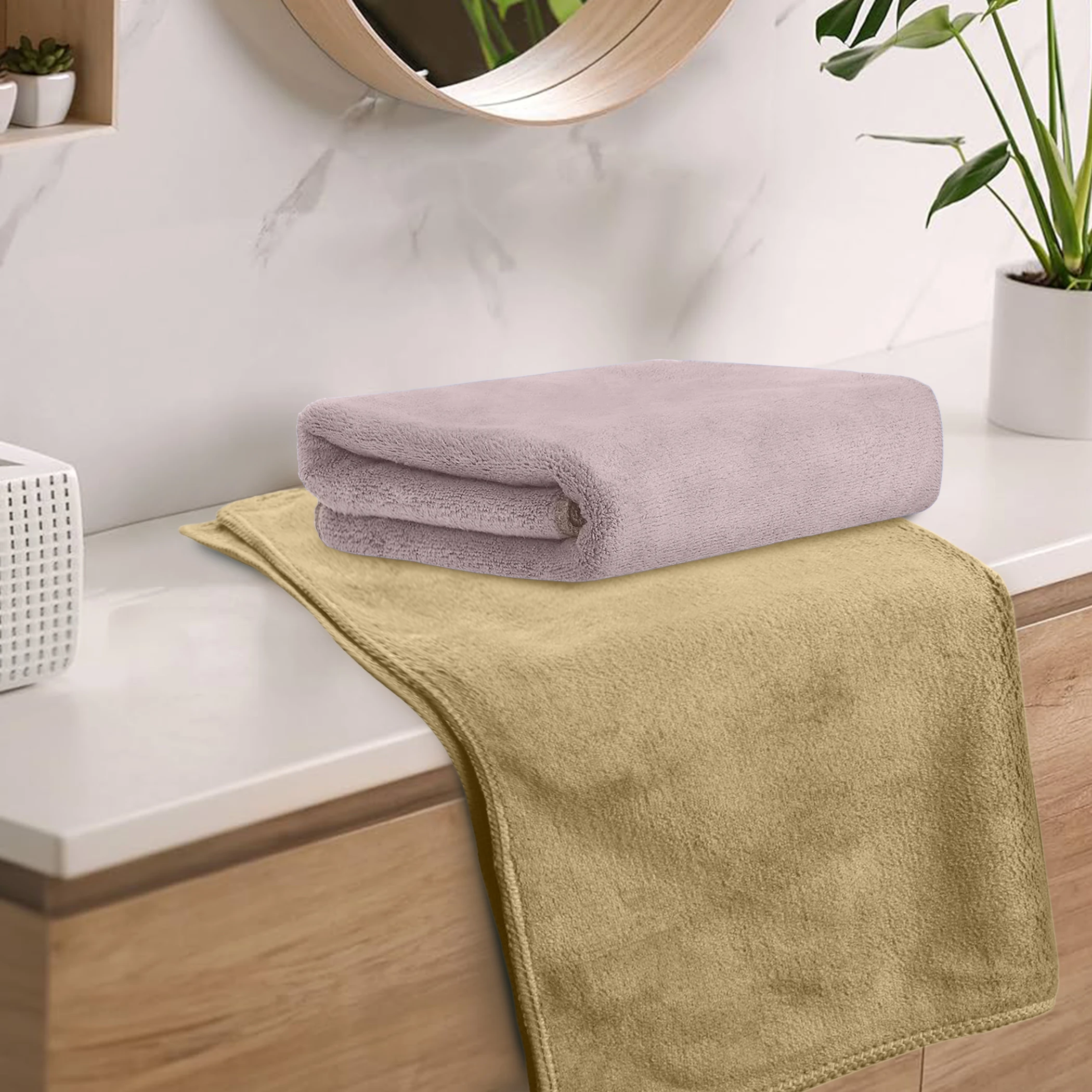 HOUSSE Premium Hand Towel | 100% Microfiber | Quick Dry & Ultra Absorbent | Gym, Home & Yoga | Hypoallergenic & Anti-Bacterial | 450GSM, 60x40cm [6-Pack] (Atmosphere Prairie Sand)