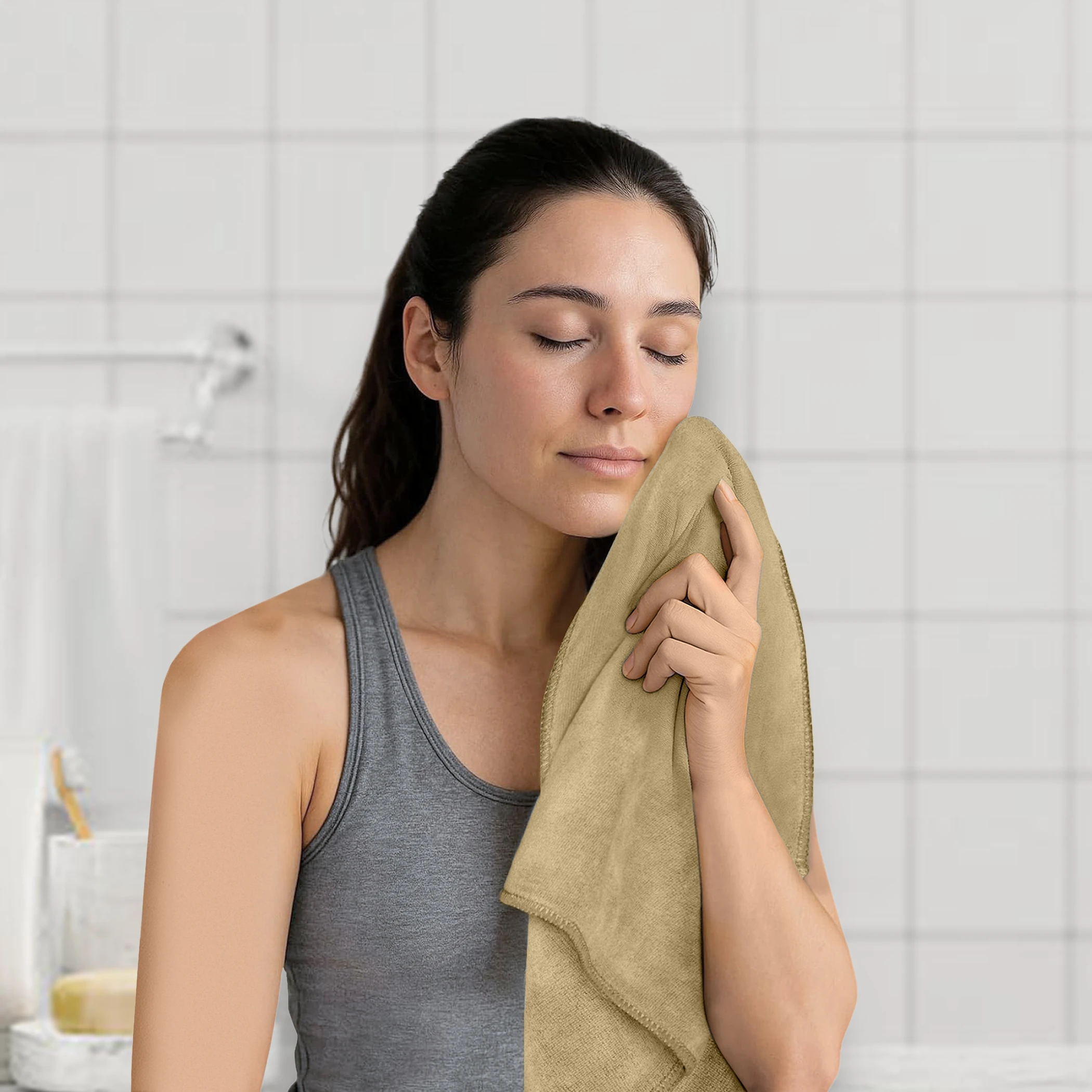 HOUSSE Premium Hand Towel | 100% Microfiber | Quick Dry & Ultra Absorbent | Gym, Home & Yoga | Hypoallergenic & Anti-Bacterial | 450GSM, 60x40cm [6-Pack] (Atmosphere Prairie Sand)