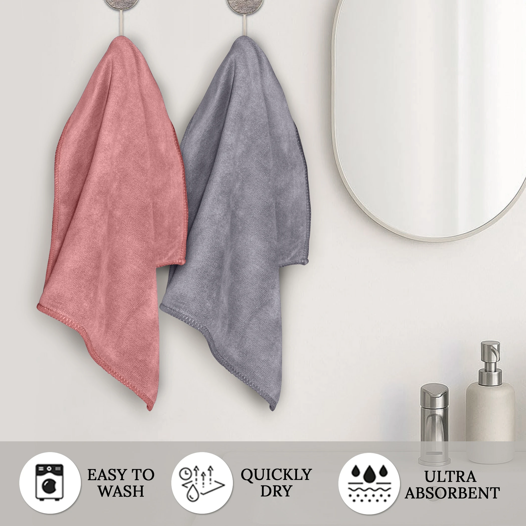 HOUSSE Premium Hand Towel | 100% Microfiber | Quick Dry & Ultra Absorbent | Gym, Home & Yoga | Hypoallergenic & Anti-Bacterial | 450GSM, 60x40cm towel set