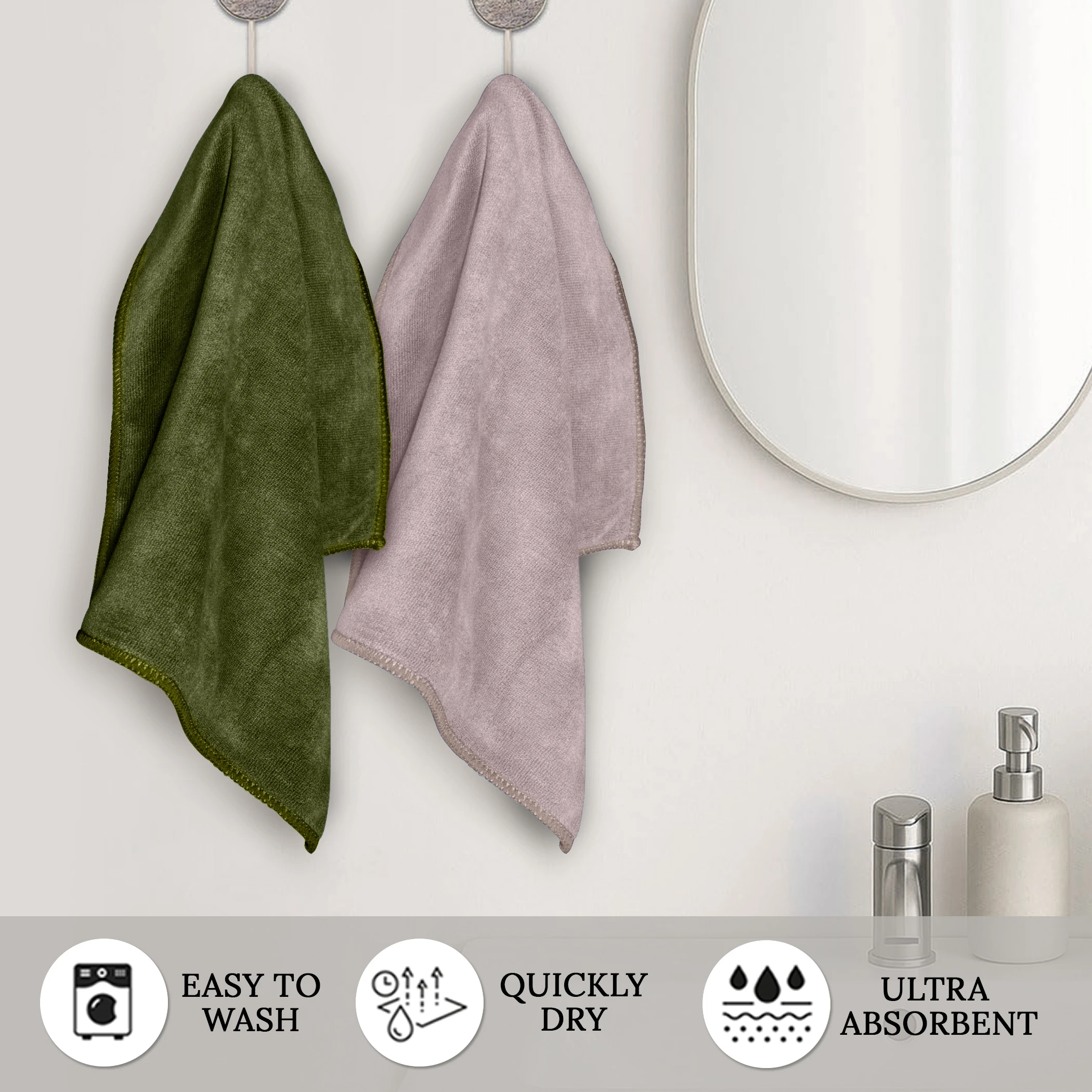 HOUSSE Premium Hand Towel | 100% Microfiber | Quick Dry & Ultra Absorbent | Gym, Home & Yoga | Hypoallergenic & Anti-Bacterial | 450GSM, 60x40cm towel set