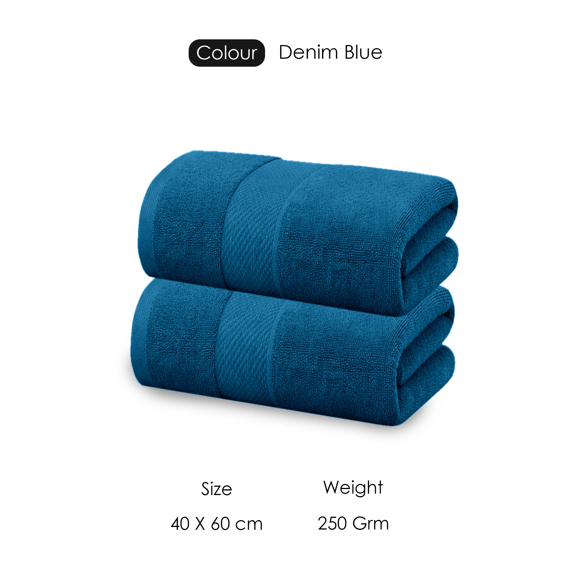 HOUSSE Cotton Hand Towels | Quick Absorption & Faster Drying Towel | 450 GSM (60 cms * 40 cms)| 2 Piece Set Hand Towel for Men/Women | Urban Comfort- Denim Blue