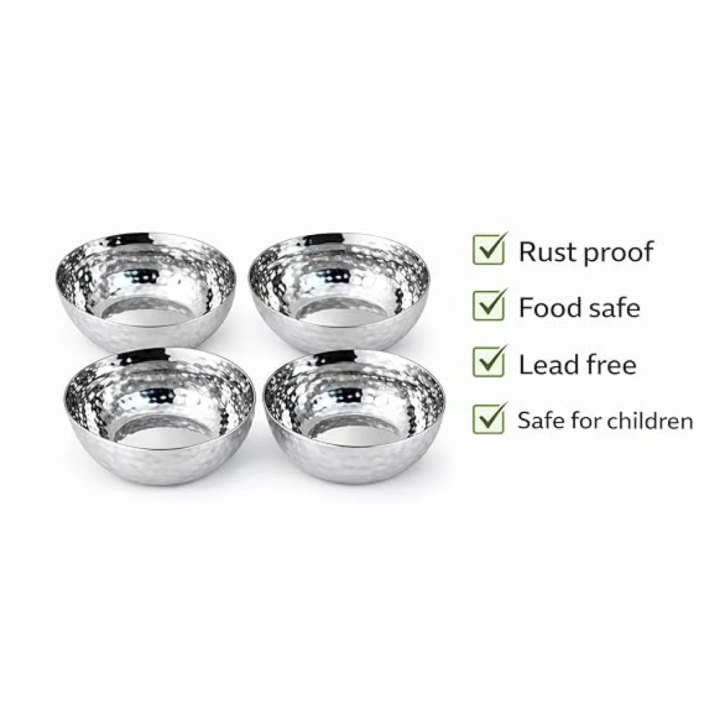 Stainless Steel Serving Bowls Set | Hammered Finish Traditional Bowl | Durable Tableware for Curry Dal Soup Dessert | Set of 4 (Set of 6)