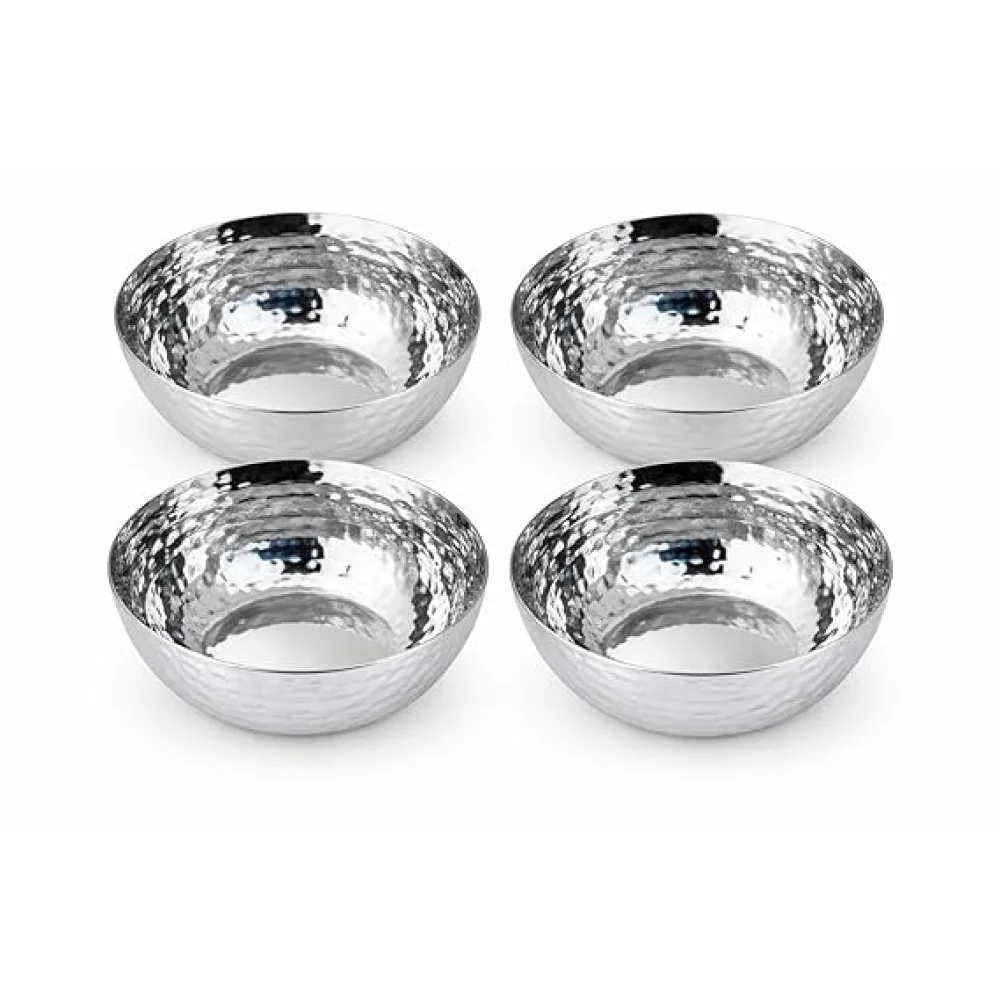 Stainless Steel Serving Bowls Set | Hammered Finish Traditional Bowl | Durable Tableware for Curry Dal Soup Dessert | Set of 4 (Set of 6)