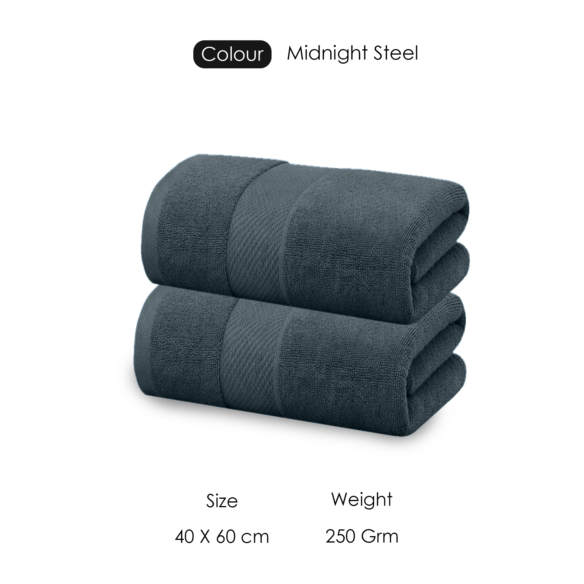 HOUSSE Cotton Hand Towels | Quick Absorption & Faster Drying Towel | 450 GSM (60 cms * 40 cms)| 2 Piece Set Hand Towel for Men/Women | Urban Comfort- Midnight Steel
