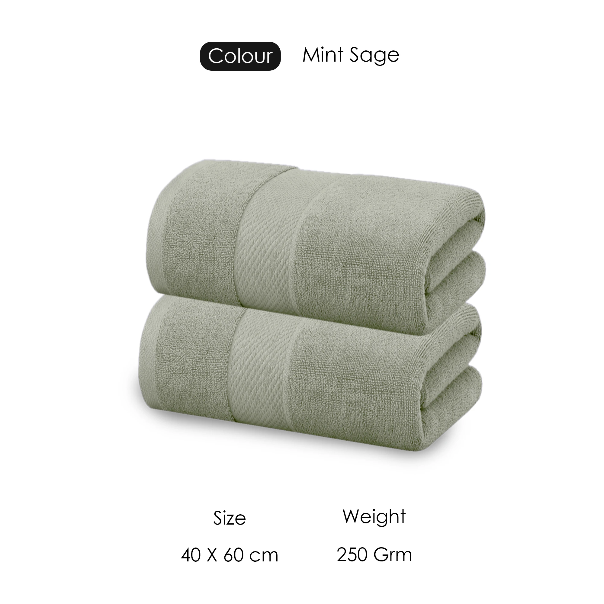 HOUSSE Cotton Hand Towels | Quick Absorption & Faster Drying Towel | 450 GSM (60 cms * 40 cms)| 2 Piece Set Hand Towel for Men/Women | Urban Comfort- Mint Sage