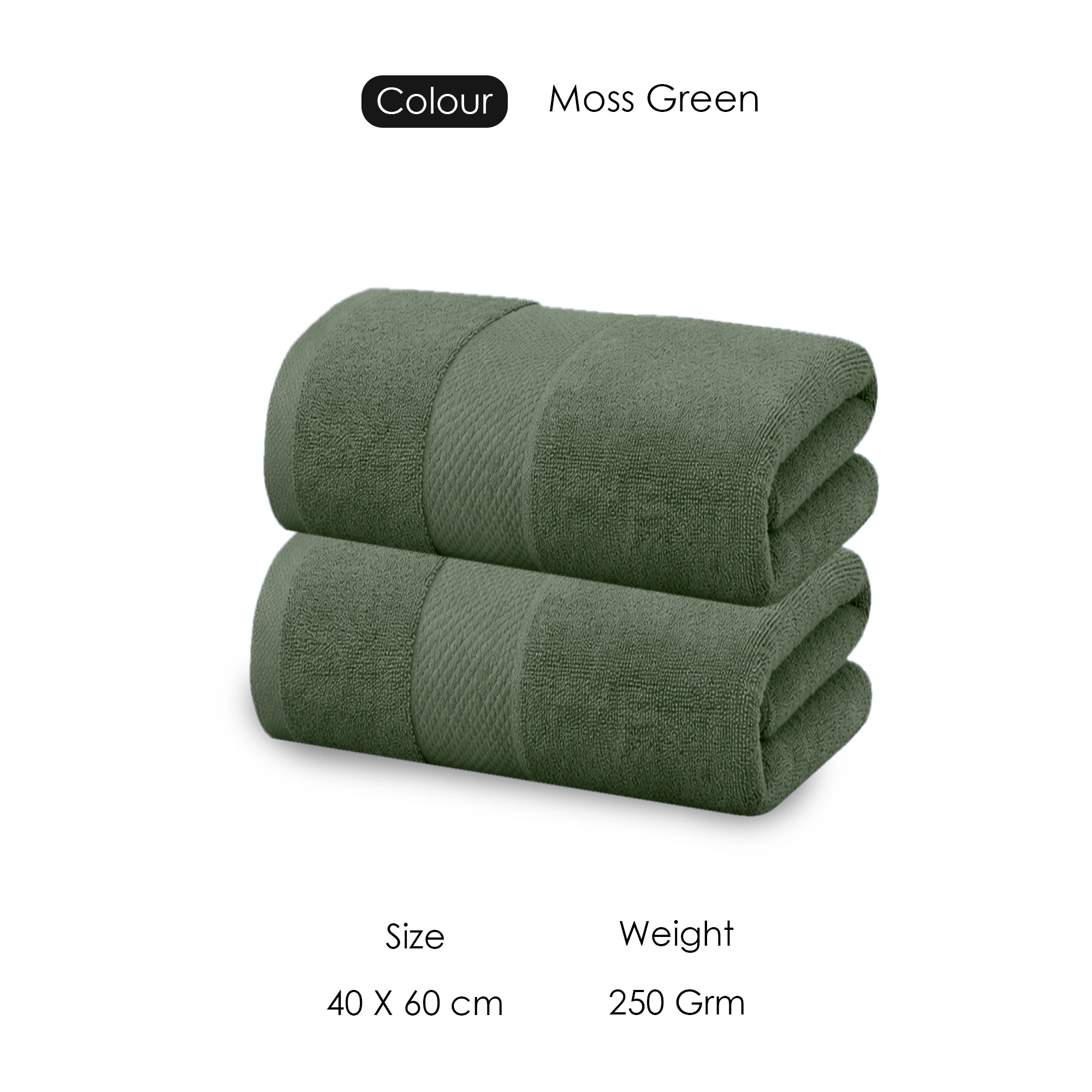 HOUSSE Cotton Hand Towels | Quick Absorption & Faster Drying Towel | 450 GSM (60 cms * 40 cms)| 2 Piece Set Hand Towel for Men/Women | Urban Comfort-Moss Green