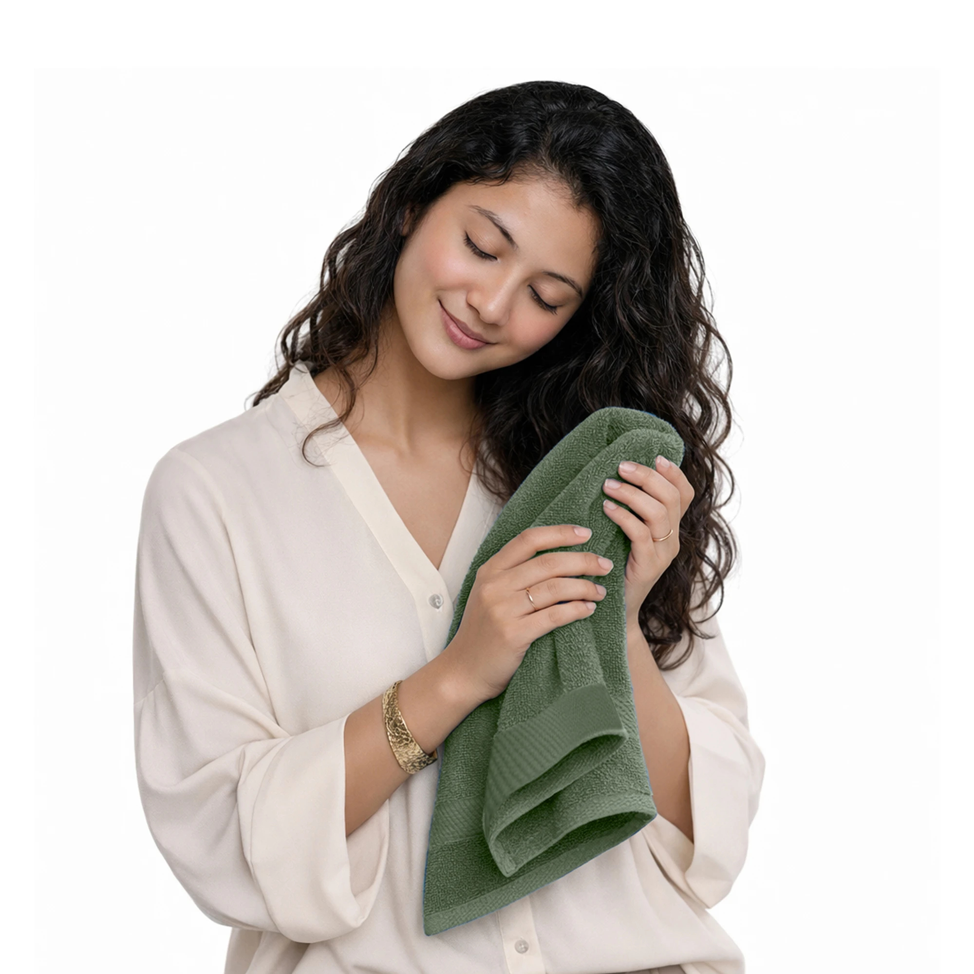 HOUSSE Cotton Hand Towels | Quick Absorption & Faster Drying Towel | 450 GSM (60 cms * 40 cms)| 2 Piece Set Hand Towel for Men/Women | Urban Comfort-Moss Green