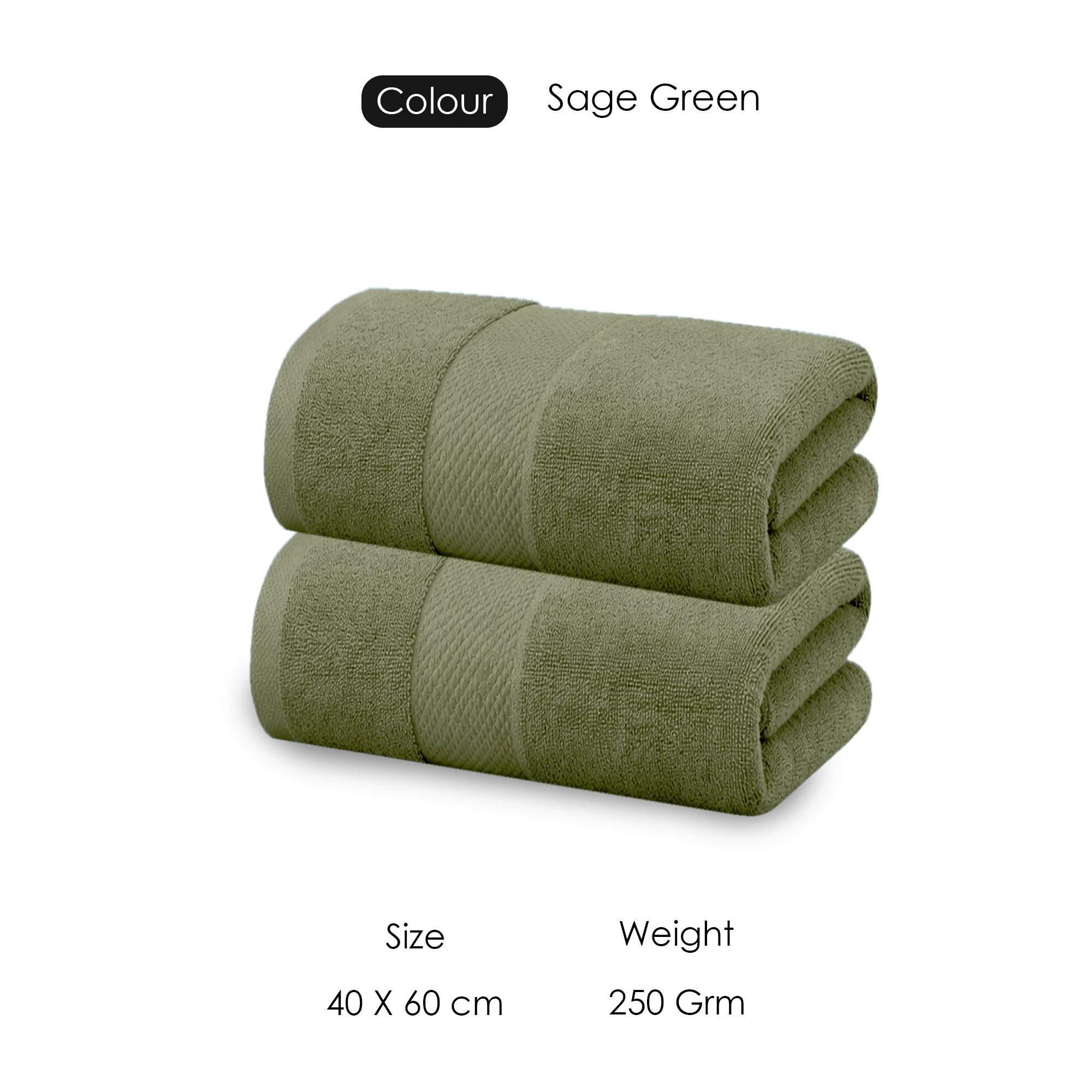 HOUSSE Cotton Hand Towels | Quick Absorption & Faster Drying Towel | 450 GSM (60 cms * 40 cms)| 2 Piece Set Hand Towel for Men/Women | Urban Comfort- Sage Green