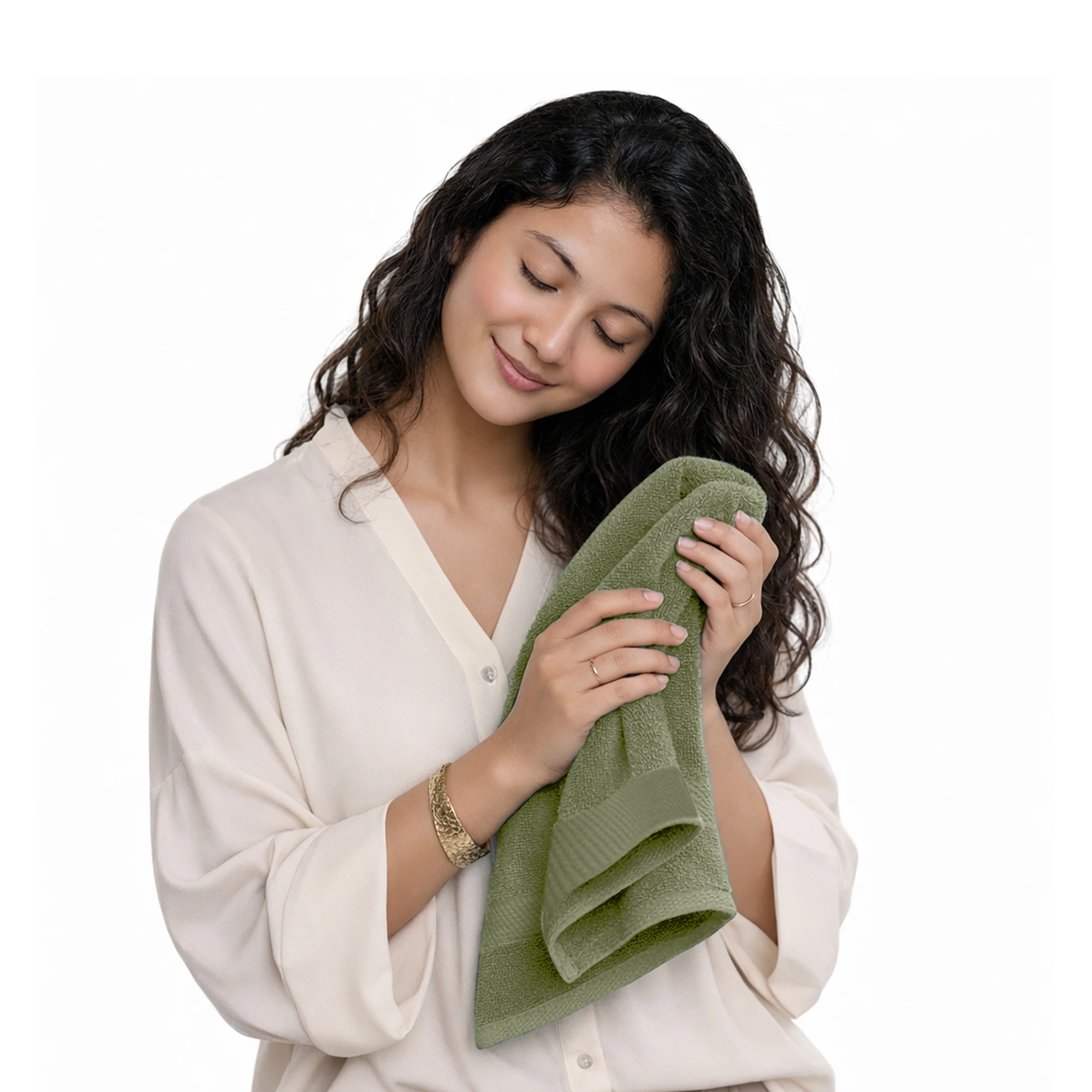 HOUSSE Cotton Hand Towels | Quick Absorption & Faster Drying Towel | 450 GSM (60 cms * 40 cms)| 2 Piece Set Hand Towel for Men/Women | Urban Comfort- Sage Green