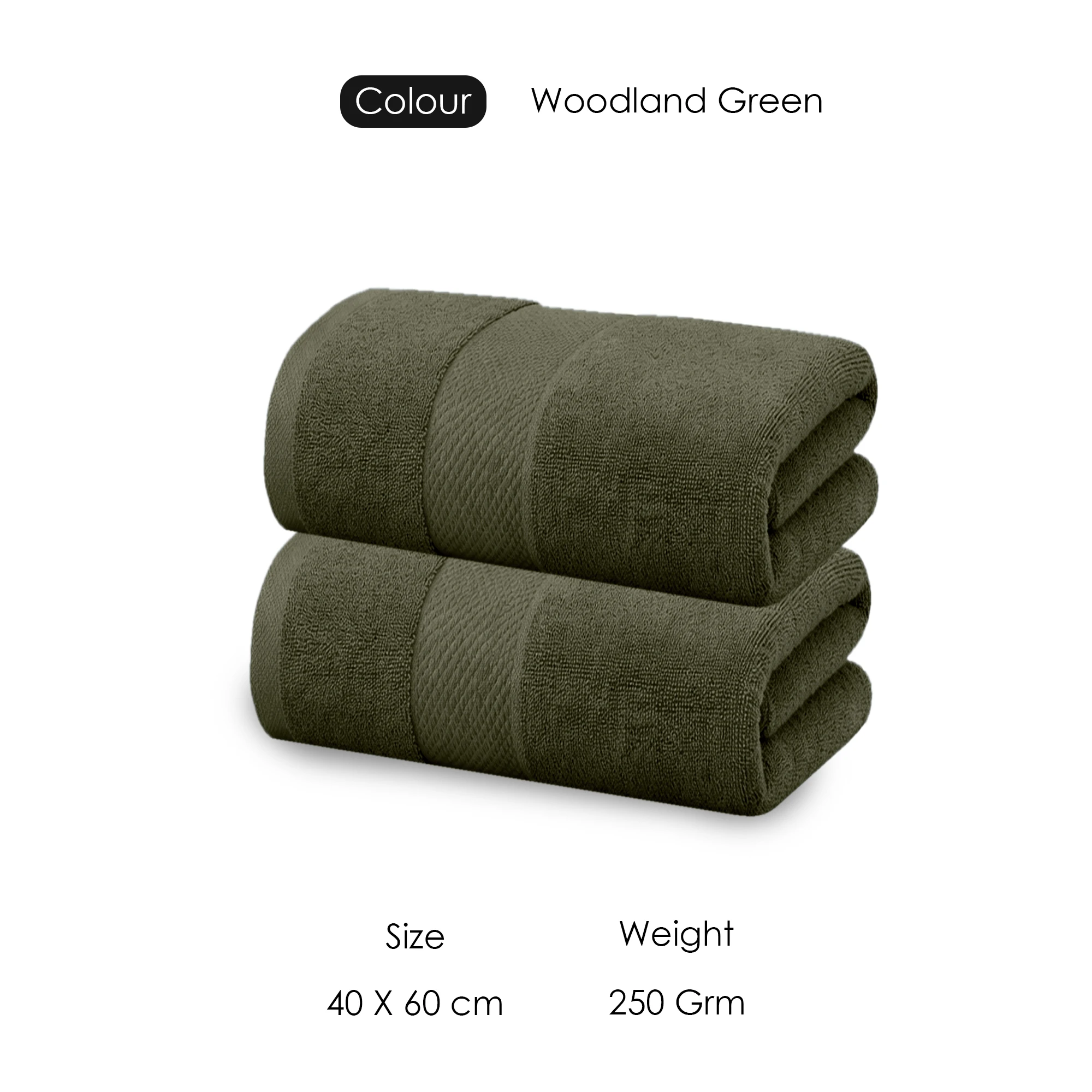 HOUSSE Cotton Hand Towels | Quick Absorption & Faster Drying Towel | 450 GSM (60 cms * 40 cms)| 2 Piece Set Hand Towel for Men/Women | Urban Comfort- Woodland Green
