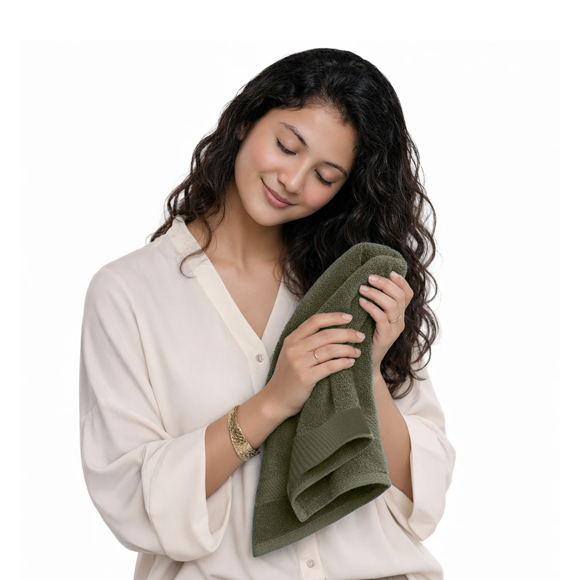 HOUSSE Cotton Hand Towels | Quick Absorption & Faster Drying Towel | 450 GSM (60 cms * 40 cms)| 2 Piece Set Hand Towel for Men/Women | Urban Comfort- Woodland Green
