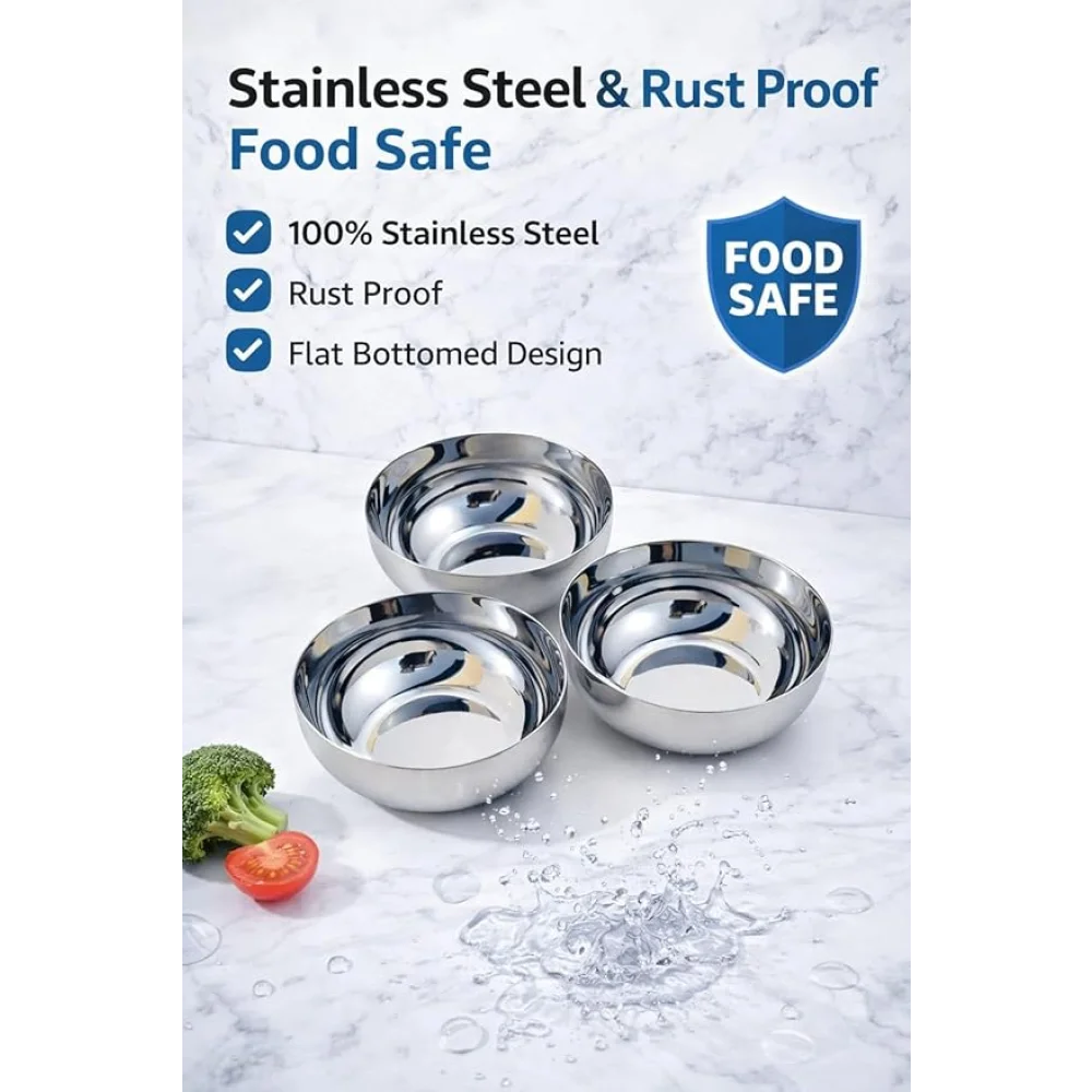 Stainless Steel Solid Bowl Set | Durable Multipurpose Steel Bowls for Kitchen Serving Soup Snacks Ice Cream (Set of 4)| (Set of 6)