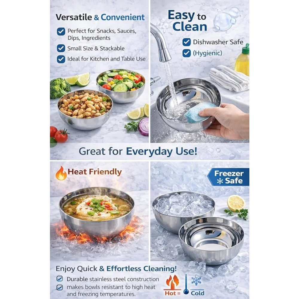Stainless Steel Solid Bowl Set | Durable Multipurpose Steel Bowls for Kitchen Serving Soup Snacks Ice Cream (Set of 4)| (Set of 6)