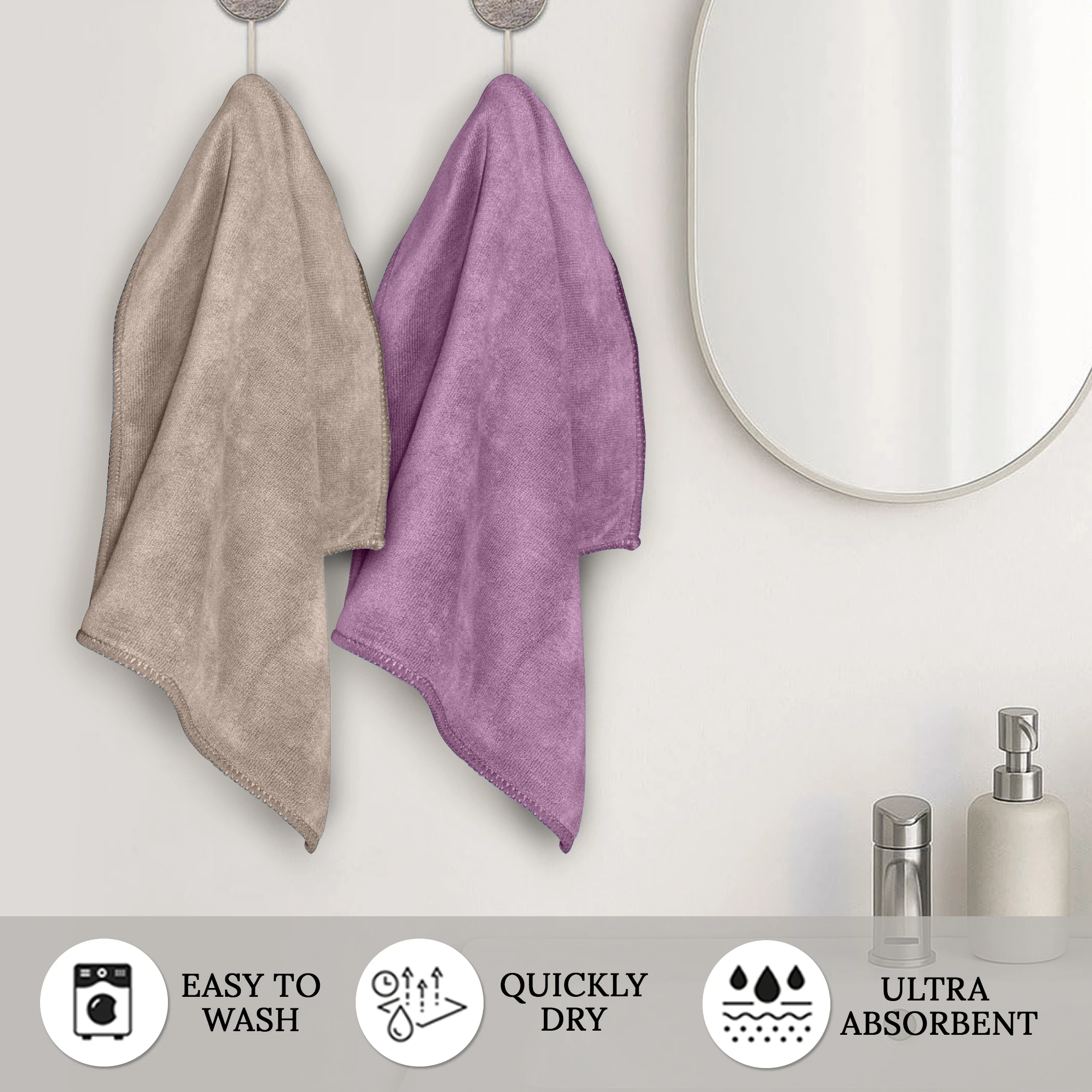 HOUSSE Premium Hand Towel | 100% Microfiber | Quick Dry & Ultra Absorbent | Gym, Home & Yoga | Hypoallergenic & Anti-Bacterial | 450GSM, 60x40cm towel set for home