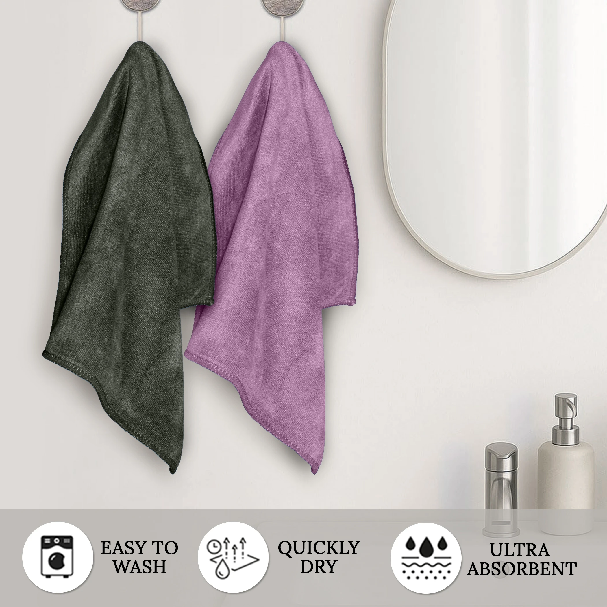 HOUSSE Premium Hand Towel | 100% Microfiber | Quick Dry & Ultra Absorbent | Gym, Home & Yoga | Hypoallergenic & Anti-Bacterial | 450GSM, 60x40cm Towel sets