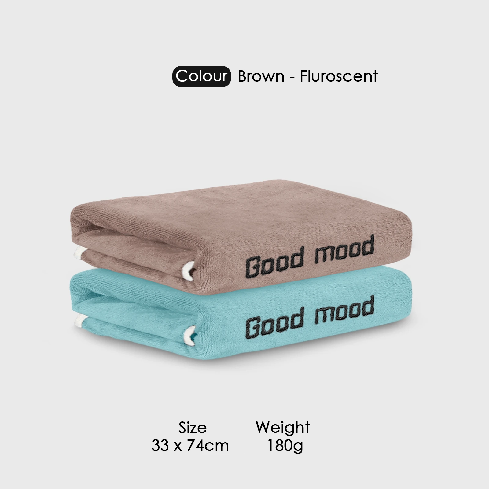 HOUSSE Microfiber Embroidery Hand Towel – 35 * 75cm, 350 GSM, Soft & Absorbent, Quick-Drying Sweat Towel – Ideal for Gym, Beach, Fitness, Outdoor & Home Use (Good Mood Brown - Fluroscent)
