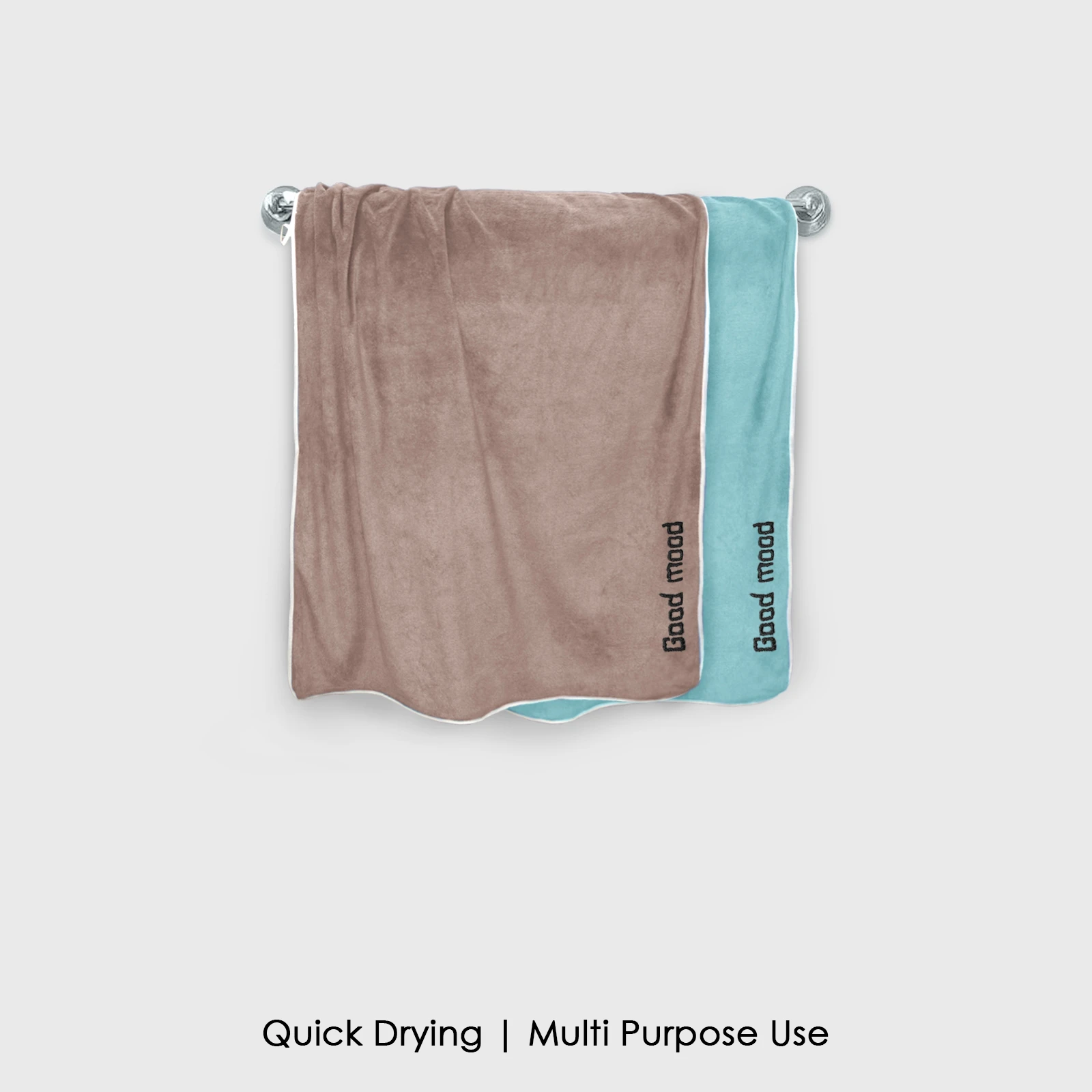 HOUSSE Microfiber Embroidery Hand Towel – 35 * 75cm, 350 GSM, Soft & Absorbent, Quick-Drying Sweat Towel – Ideal for Gym, Beach, Fitness, Outdoor & Home Use (Good Mood Brown - Fluroscent)
