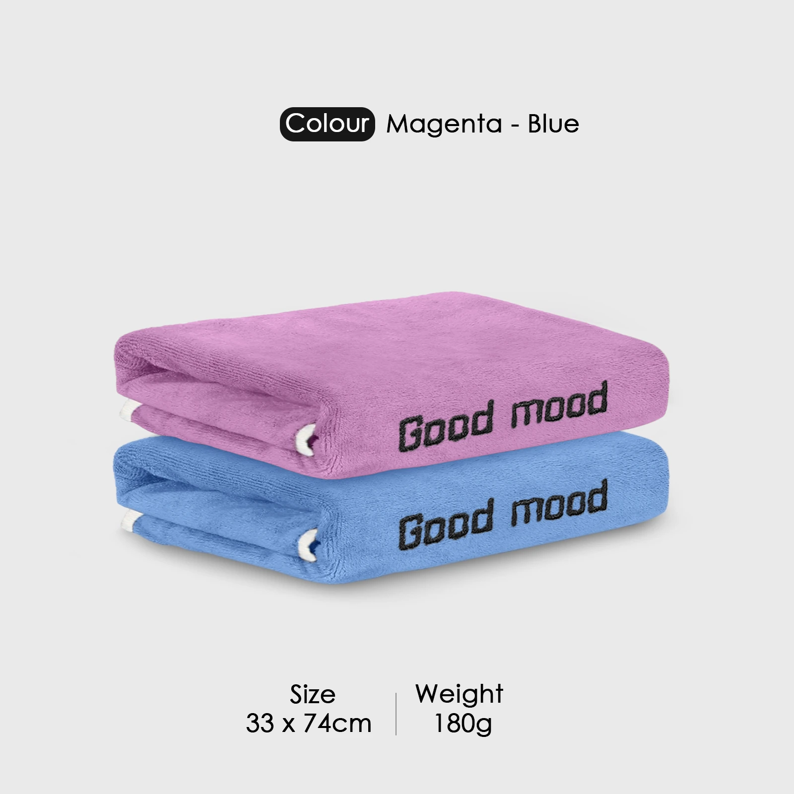 HOUSSE Microfiber Embroidery Hand Towel – 35 * 75cm, 350 GSM, Soft & Absorbent, Quick-Drying Sweat Towel – Ideal for Gym, Beach, Fitness, Outdoor & Home Use (Good Mood Magenta- Blue)