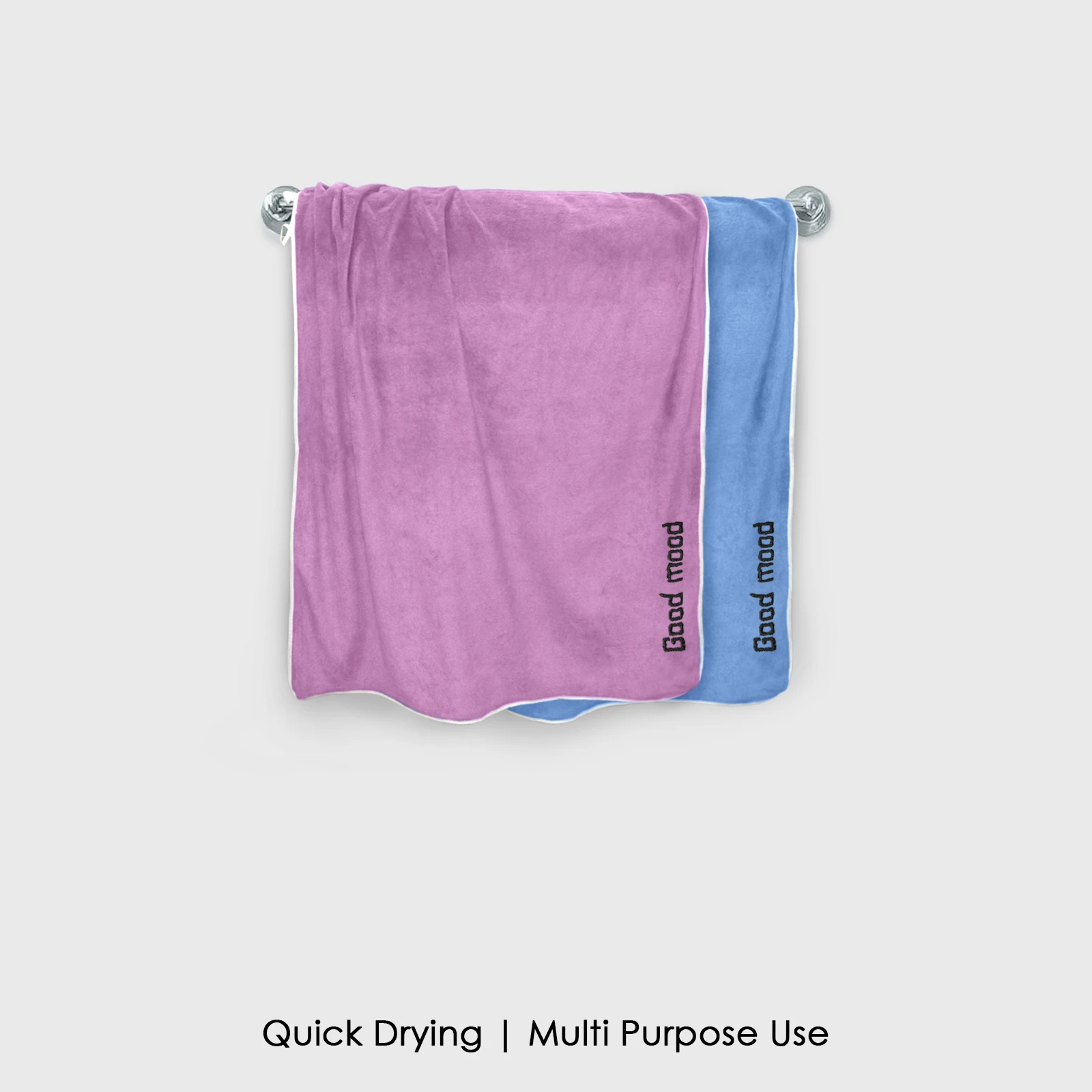 HOUSSE Microfiber Embroidery Hand Towel – 35 * 75cm, 350 GSM, Soft & Absorbent, Quick-Drying Sweat Towel – Ideal for Gym, Beach, Fitness, Outdoor & Home Use (Good Mood Magenta- Blue)