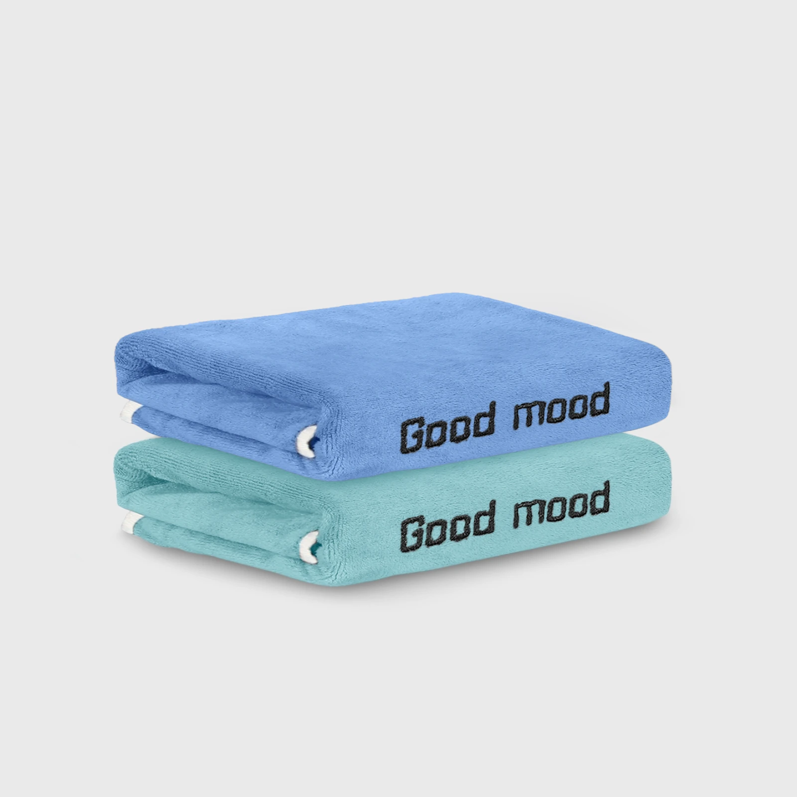 HOUSSE Microfiber Embroidery Hand Towel – 35 * 75cm, 350 GSM, Soft & Absorbent, Quick-Drying Sweat Towel – Ideal for Gym, Beach, Fitness, Outdoor & Home Use (Good Mood Blue - Fluroescent)