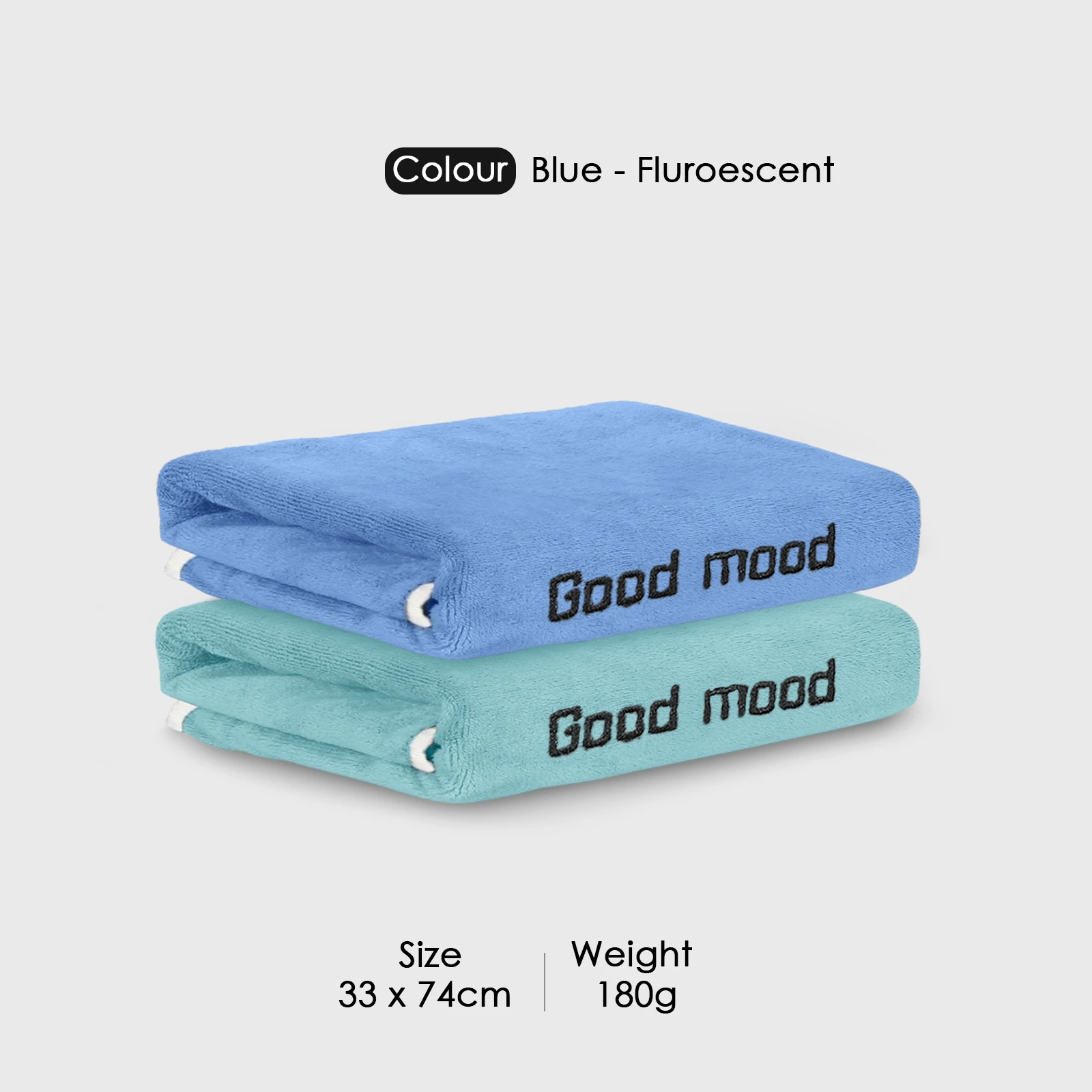 HOUSSE Microfiber Embroidery Hand Towel – 35 * 75cm, 350 GSM, Soft & Absorbent, Quick-Drying Sweat Towel – Ideal for Gym, Beach, Fitness, Outdoor & Home Use (Good Mood Blue - Fluroescent)