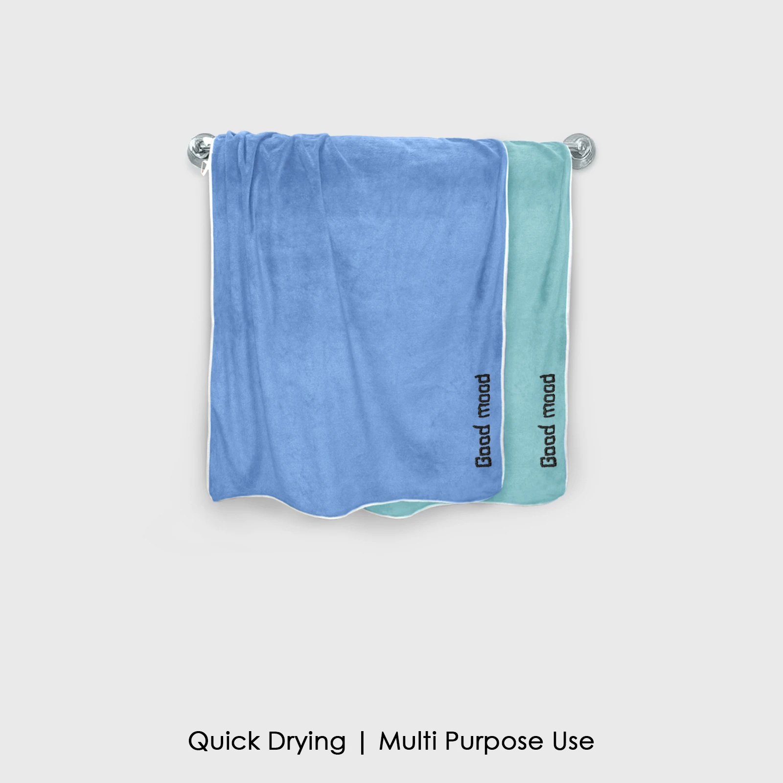 HOUSSE Microfiber Embroidery Hand Towel – 35 * 75cm, 350 GSM, Soft & Absorbent, Quick-Drying Sweat Towel – Ideal for Gym, Beach, Fitness, Outdoor & Home Use (Good Mood Blue - Fluroescent)