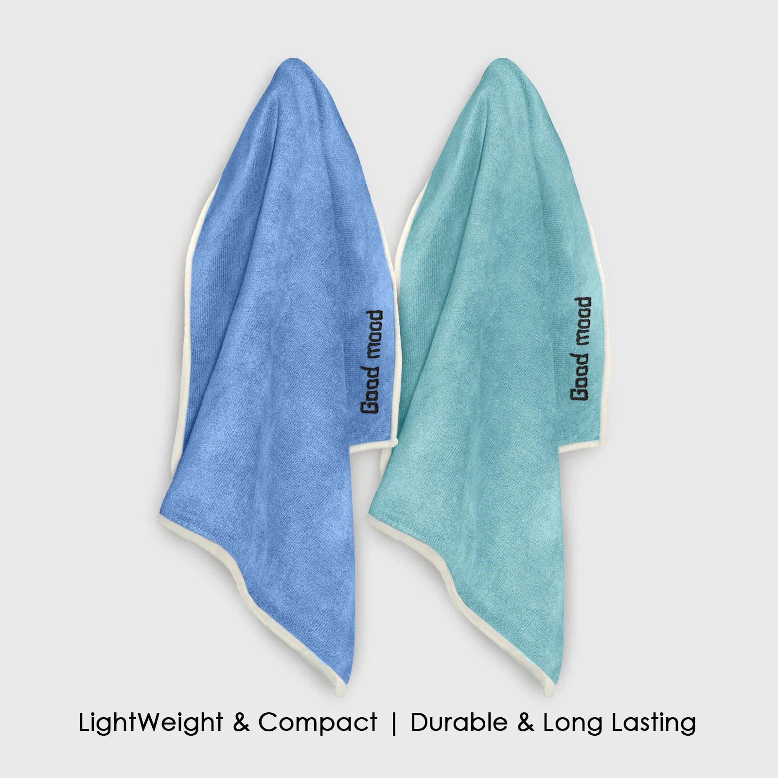 HOUSSE Microfiber Embroidery Hand Towel – 35 * 75cm, 350 GSM, Soft & Absorbent, Quick-Drying Sweat Towel – Ideal for Gym, Beach, Fitness, Outdoor & Home Use (Good Mood Blue - Fluroescent)