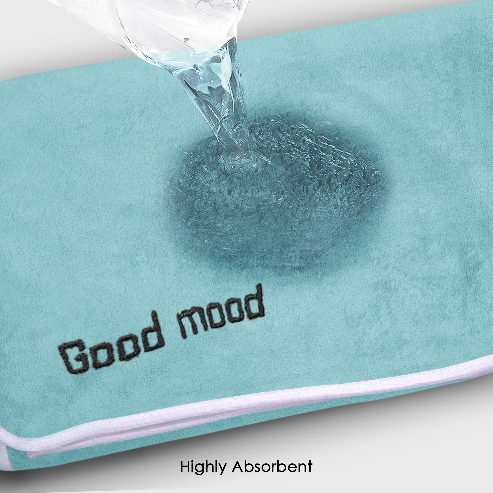 HOUSSE Microfiber Embroidery Hand Towel – 35 * 75cm, 350 GSM, Soft & Absorbent, Quick-Drying Sweat Towel – Ideal for Gym, Beach, Fitness, Outdoor & Home Use (Good Mood Blue - Fluroescent)