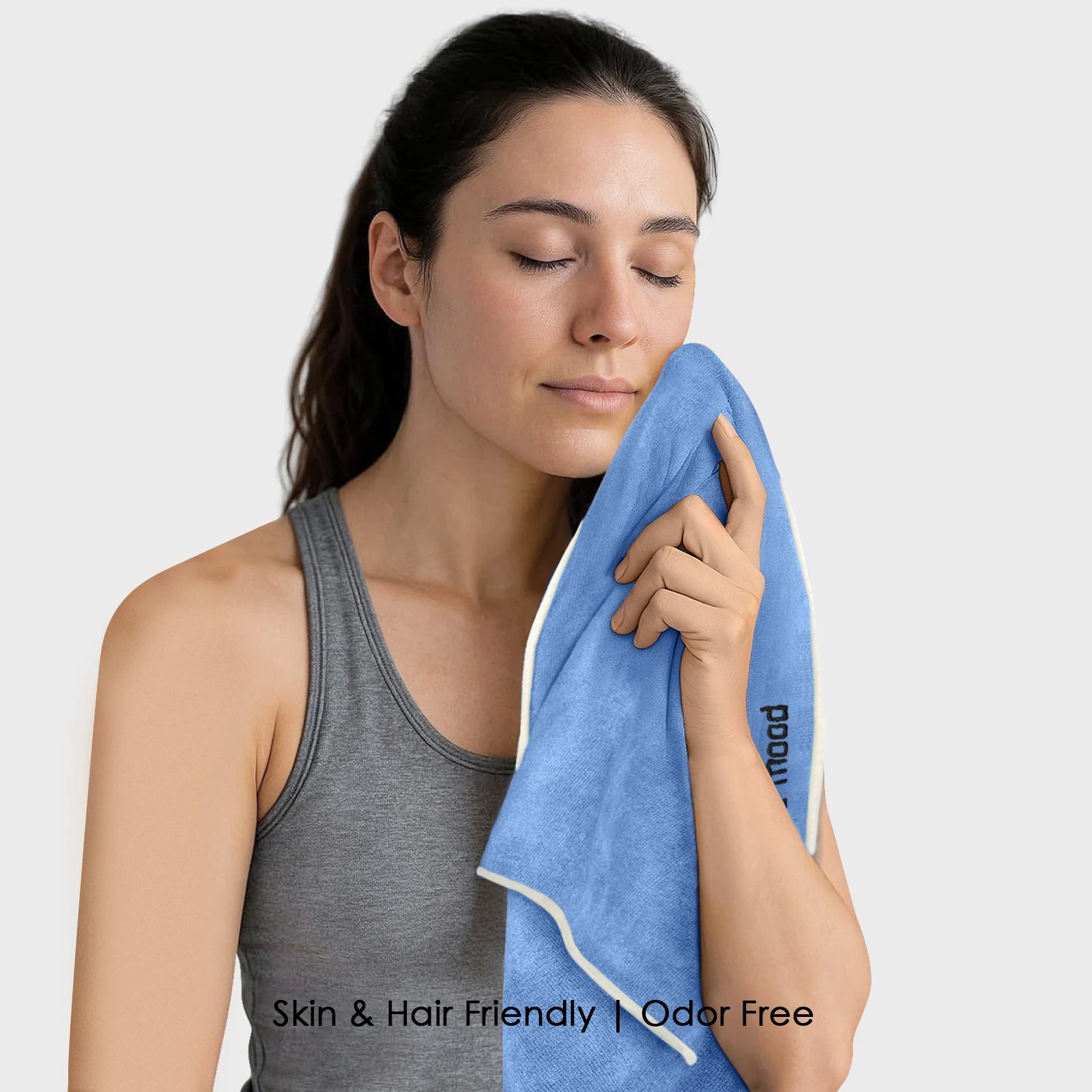 HOUSSE Microfiber Embroidery Hand Towel – 35 * 75cm, 350 GSM, Soft & Absorbent, Quick-Drying Sweat Towel – Ideal for Gym, Beach, Fitness, Outdoor & Home Use (Good Mood Blue - Fluroescent)