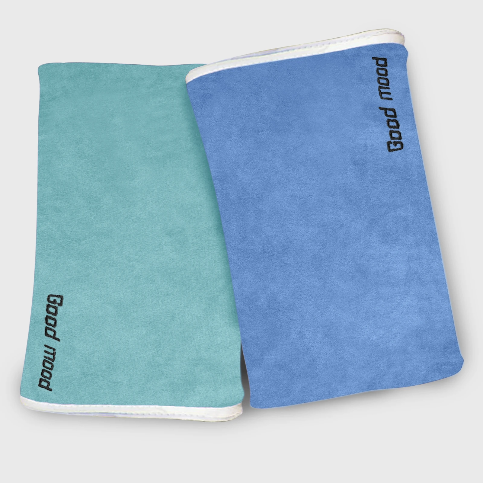 HOUSSE Microfiber Embroidery Hand Towel – 35 * 75cm, 350 GSM, Soft & Absorbent, Quick-Drying Sweat Towel – Ideal for Gym, Beach, Fitness, Outdoor & Home Use (Good Mood Blue - Fluroescent)