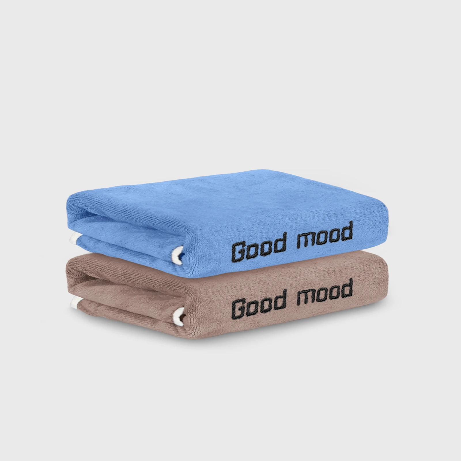 HOUSSE Microfiber Embroidery Hand Towel – 35 * 75cm, 350 GSM, Soft & Absorbent, Quick-Drying Sweat Towel – Ideal for Gym, Beach, Fitness, Outdoor & Home Use (Good Mood Blue-Brown)