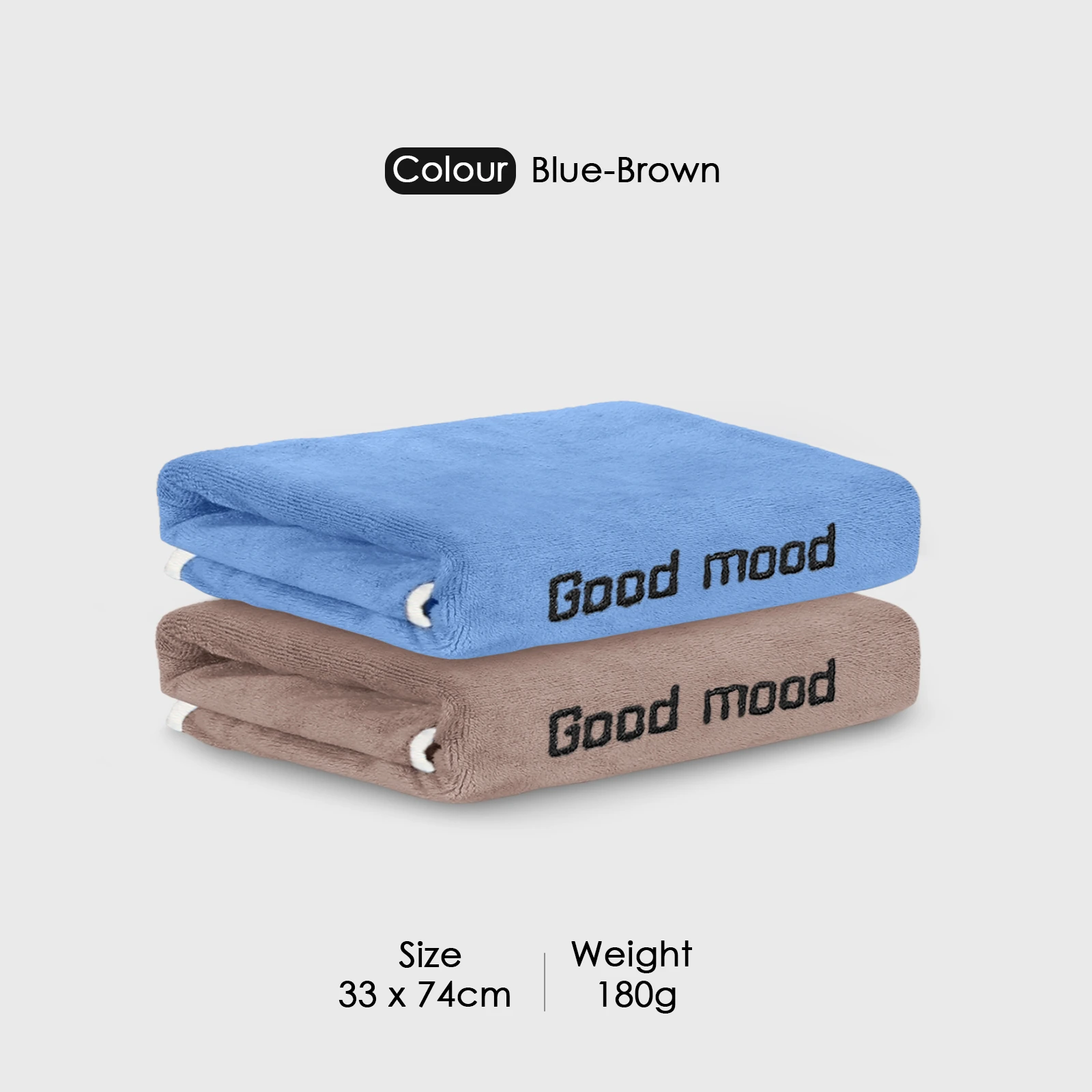 HOUSSE Microfiber Embroidery Hand Towel – 35 * 75cm, 350 GSM, Soft & Absorbent, Quick-Drying Sweat Towel – Ideal for Gym, Beach, Fitness, Outdoor & Home Use (Good Mood Blue-Brown)