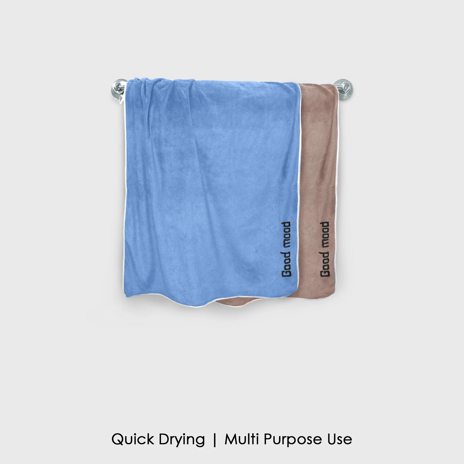 HOUSSE Microfiber Embroidery Hand Towel – 35 * 75cm, 350 GSM, Soft & Absorbent, Quick-Drying Sweat Towel – Ideal for Gym, Beach, Fitness, Outdoor & Home Use (Good Mood Blue-Brown)