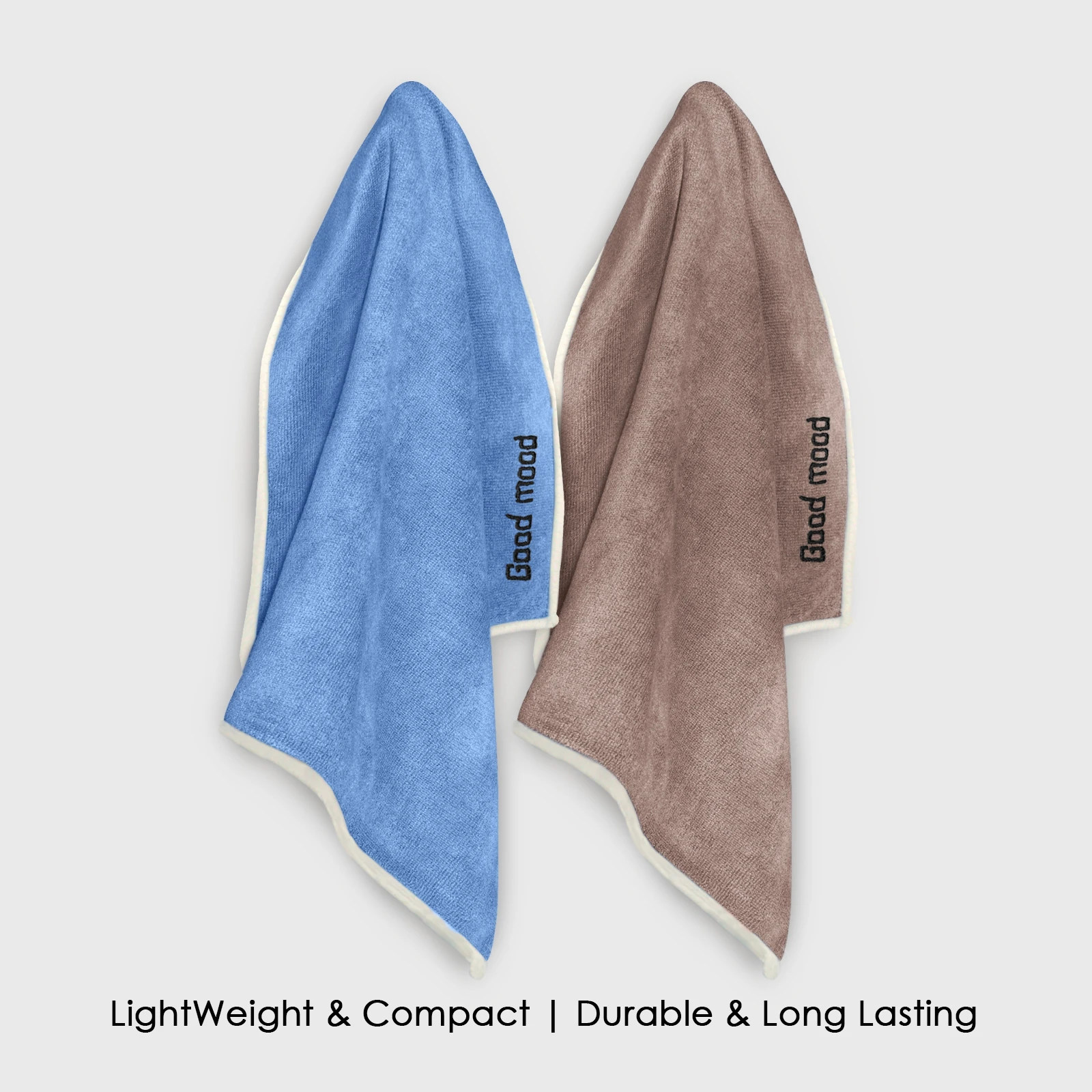 HOUSSE Microfiber Embroidery Hand Towel – 35 * 75cm, 350 GSM, Soft & Absorbent, Quick-Drying Sweat Towel – Ideal for Gym, Beach, Fitness, Outdoor & Home Use (Good Mood Blue-Brown)