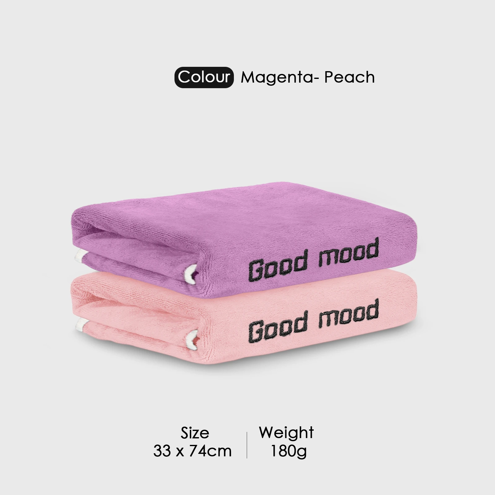 HOUSSE Microfiber Embroidery Hand Towel – 35 * 75cm, 350 GSM, Soft & Absorbent, Quick-Drying Sweat Towel – Ideal for Gym, Beach, Fitness, Outdoor & Home Use (Good Mood Magenta- Peach)