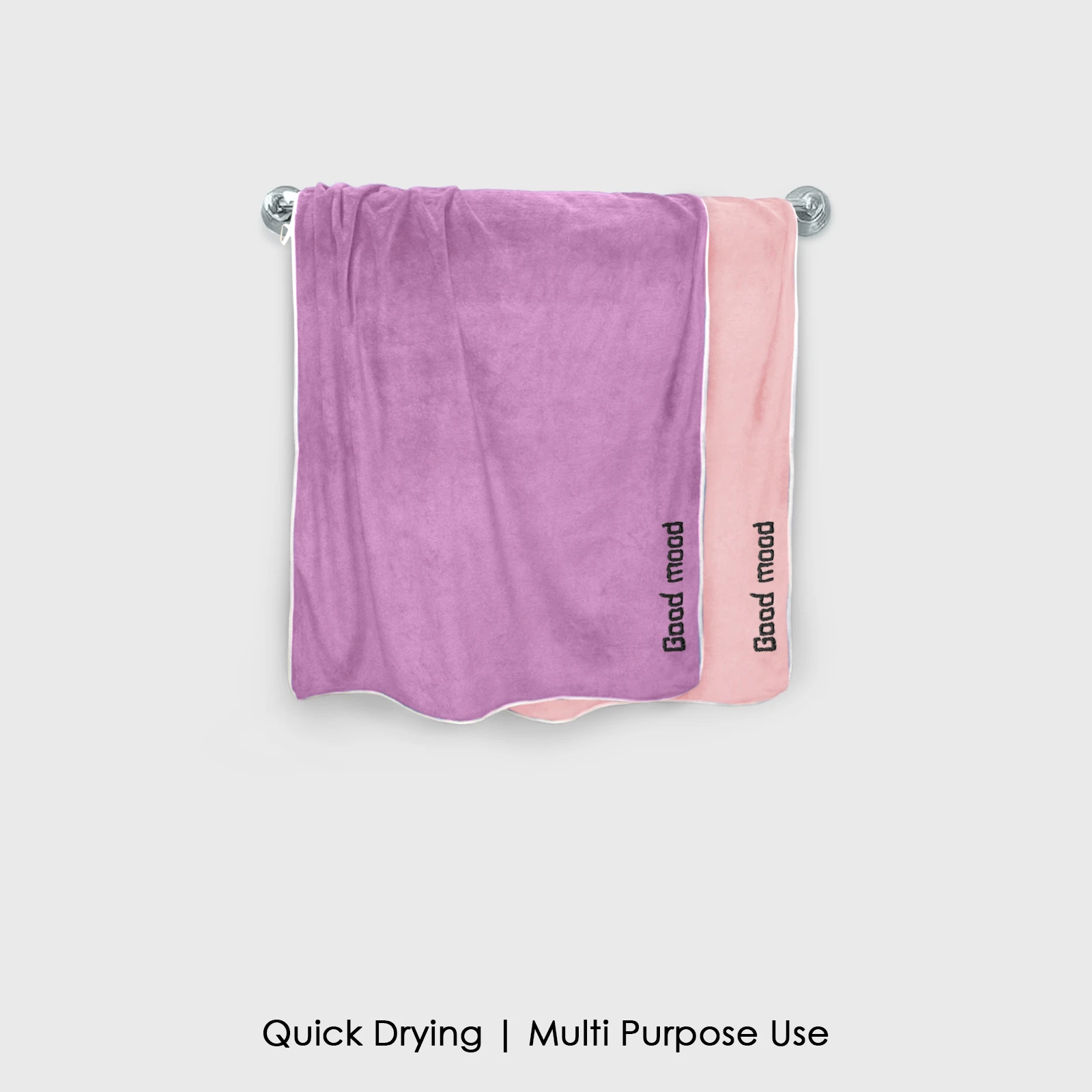 HOUSSE Microfiber Embroidery Hand Towel – 35 * 75cm, 350 GSM, Soft & Absorbent, Quick-Drying Sweat Towel – Ideal for Gym, Beach, Fitness, Outdoor & Home Use (Good Mood Magenta- Peach)