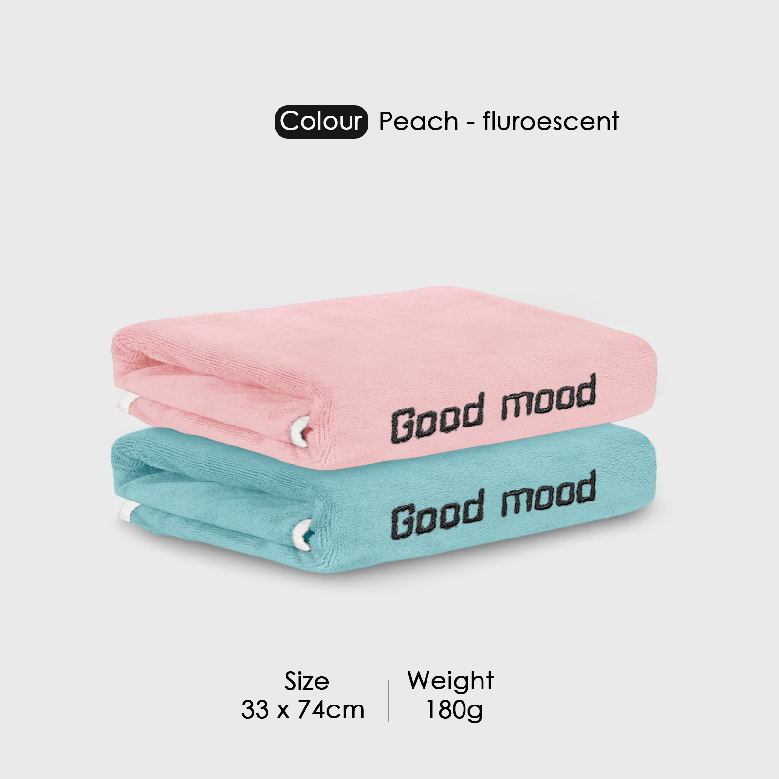 HOUSSE Microfiber Embroidery Hand Towel – 35 * 75cm, 350 GSM, Soft & Absorbent, Quick-Drying Sweat Towel – Ideal for Gym, Beach, Fitness, Outdoor & Home Use (Good Mood Peach - fluroescent)