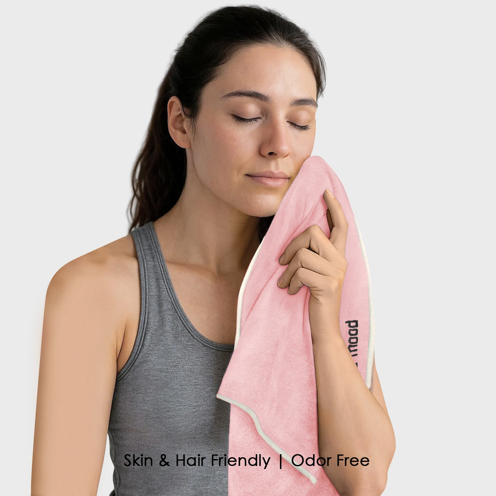 HOUSSE Microfiber Embroidery Hand Towel – 35 * 75cm, 350 GSM, Soft & Absorbent, Quick-Drying Sweat Towel – Ideal for Gym, Beach, Fitness, Outdoor & Home Use (Good Mood Peach - fluroescent)